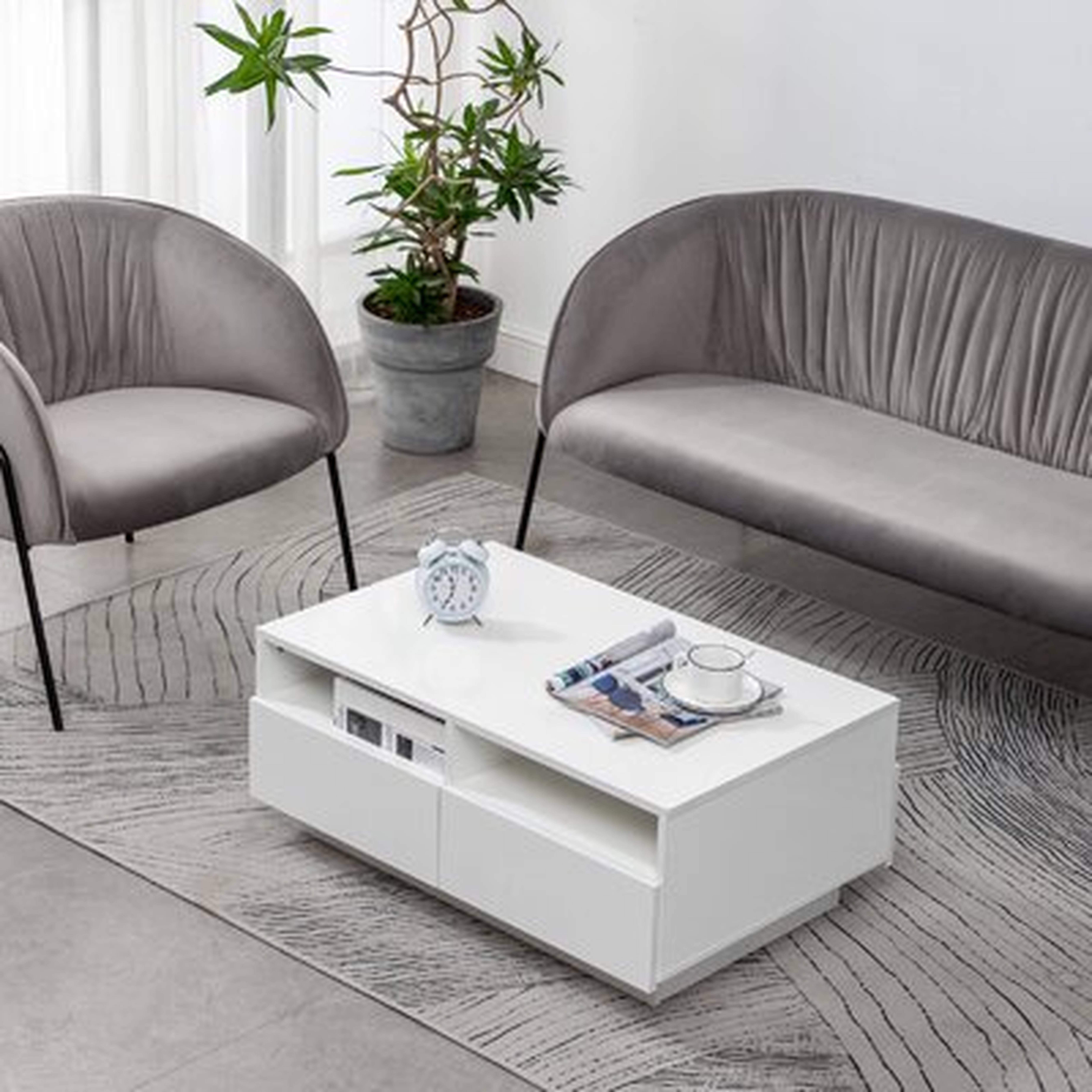 High Gloss White Rectangle Coffee Table With 2 Open Cabinets 4 Drawer For Home - Wayfair