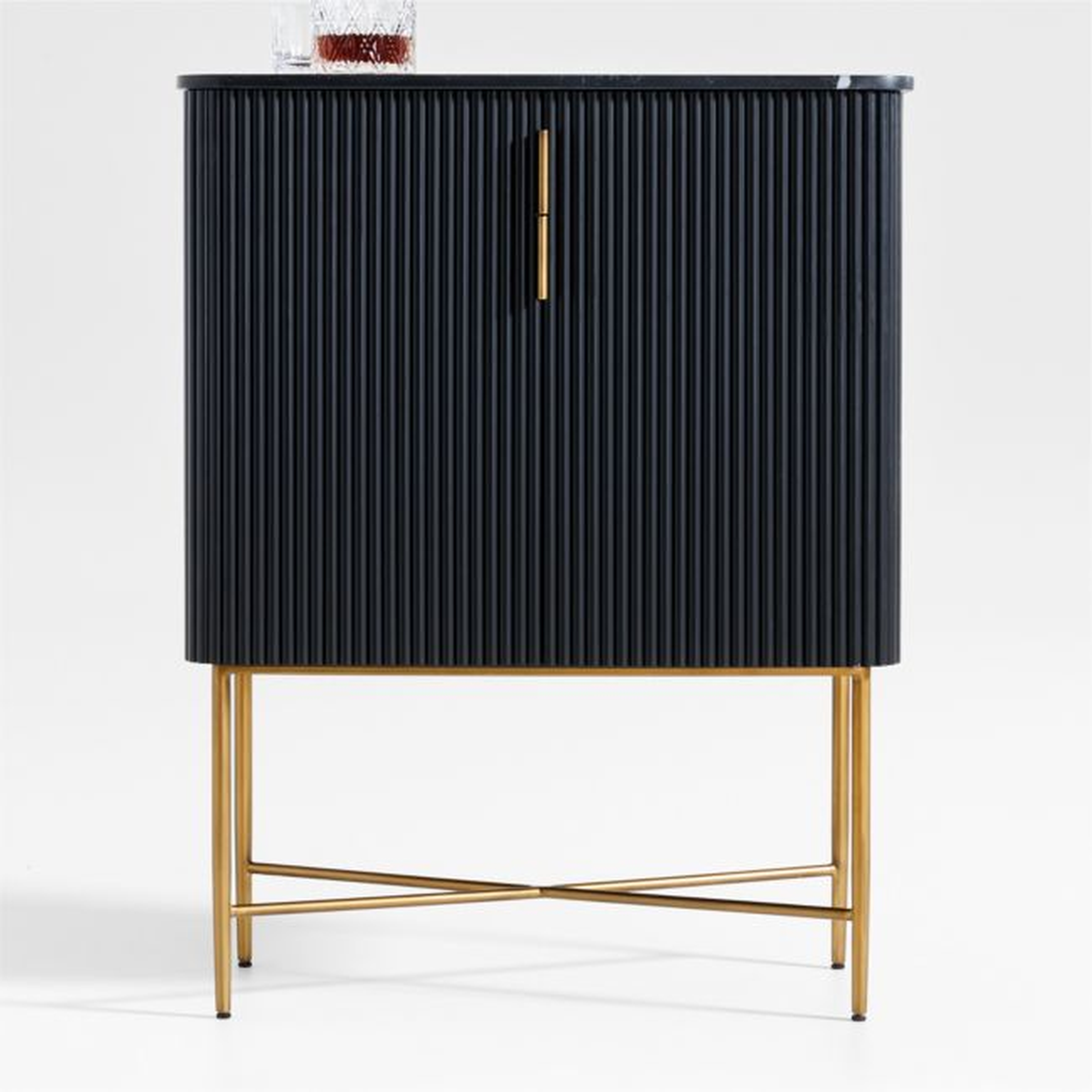 Fayette Black Nero Marquina Fluted Bar Cabinet - Crate and Barrel