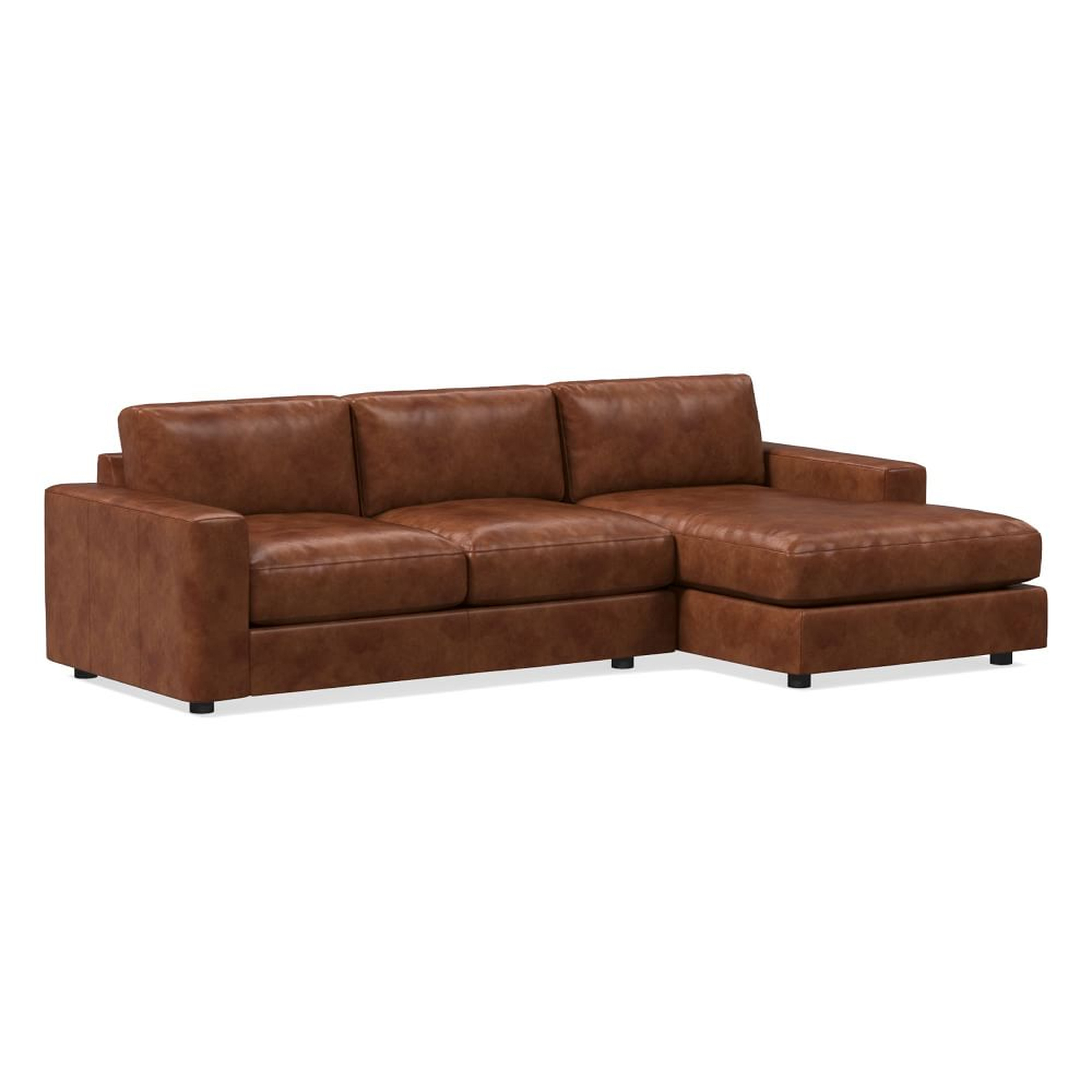 Urban 106" Right 2-Piece Chaise Sectional, Weston Leather, Molasses, Poly-Fill - West Elm