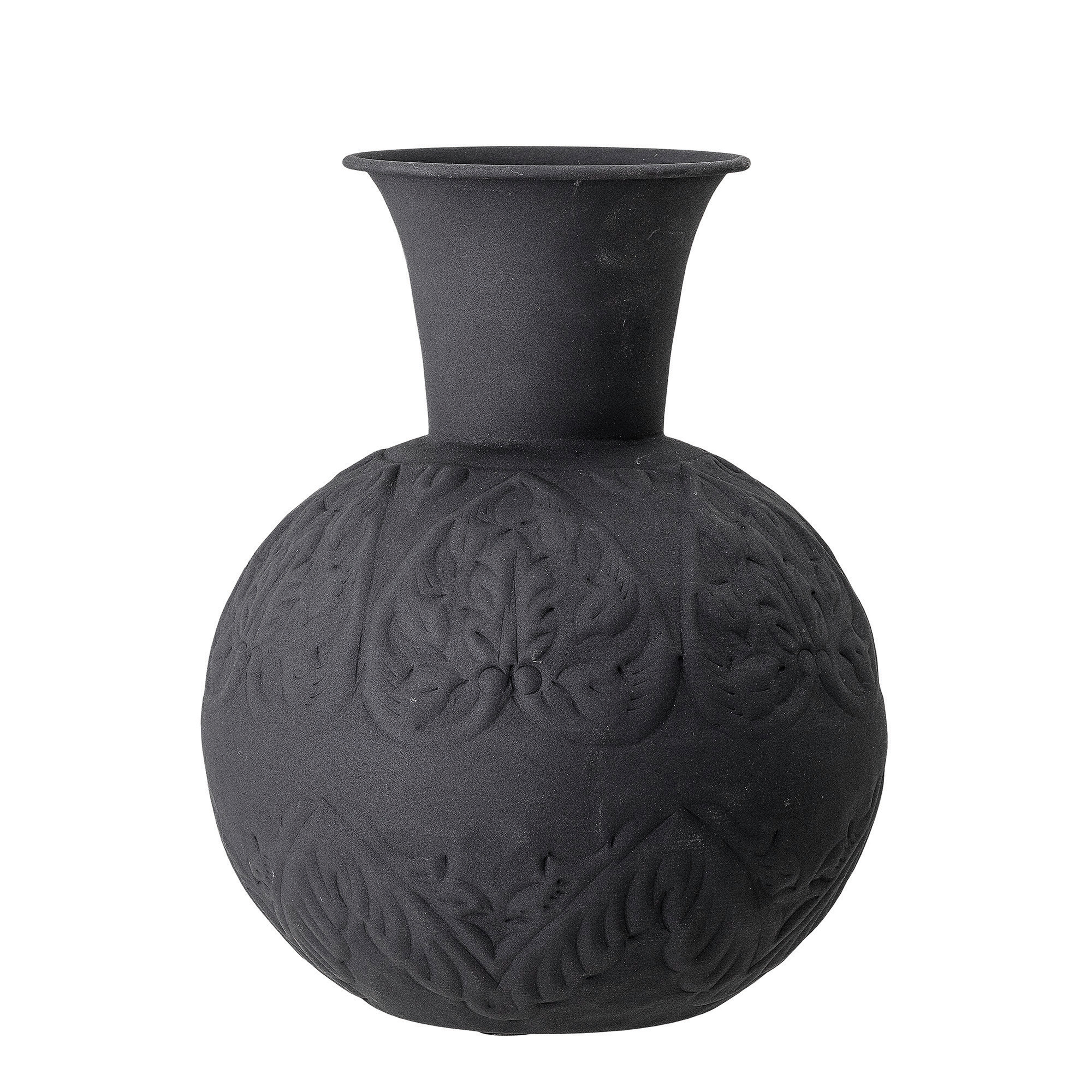 10"H Embossed Metal Vase with Botanical Design & Matte Finish - Moss & Wilder
