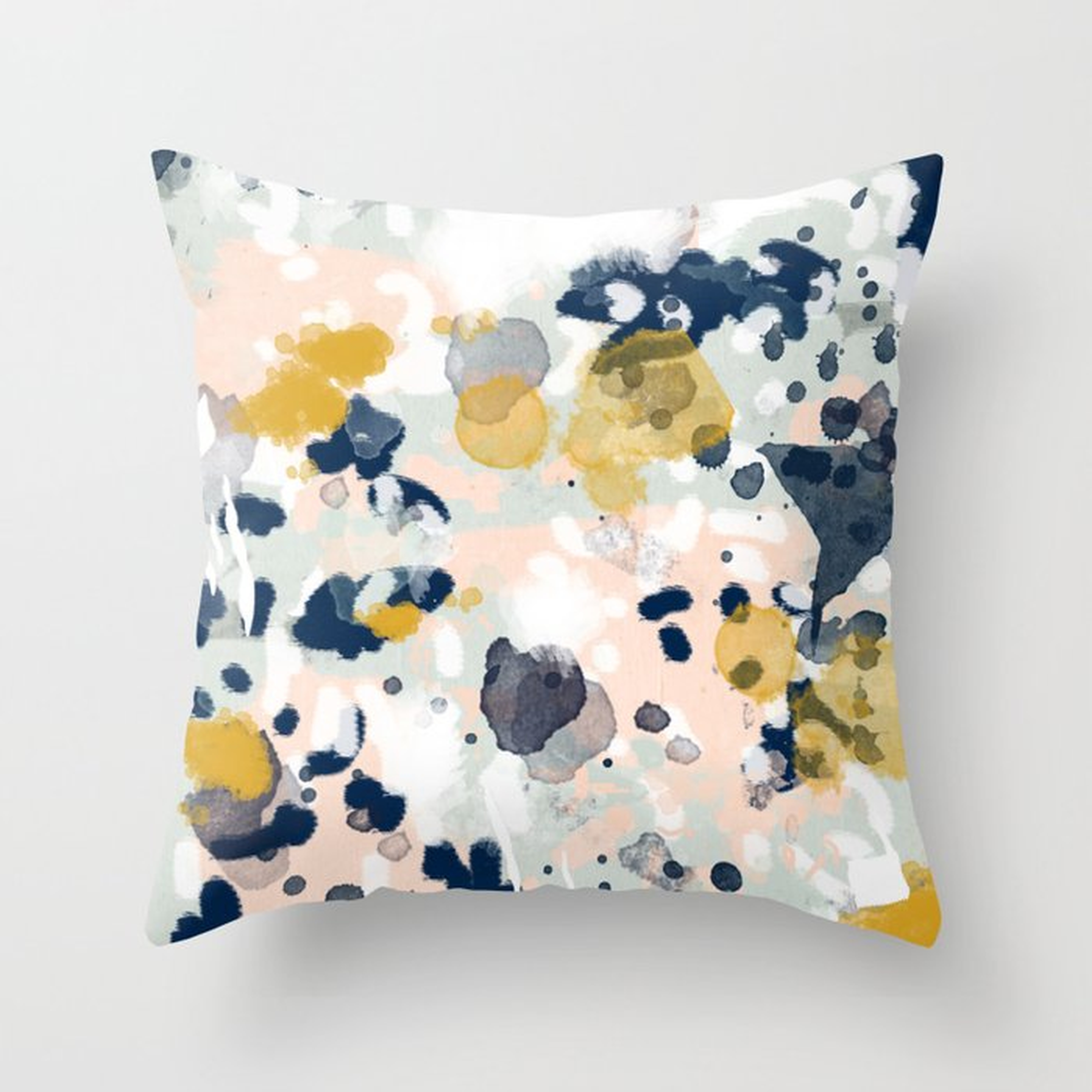 Noel - Navy Mint Gold Painted Abstract Brushstrokes Minimal Modern Canvas Art Painting Throw Pillow by Charlottewinter - Cover (20" x 20") With Pillow Insert - Indoor Pillow - Society6
