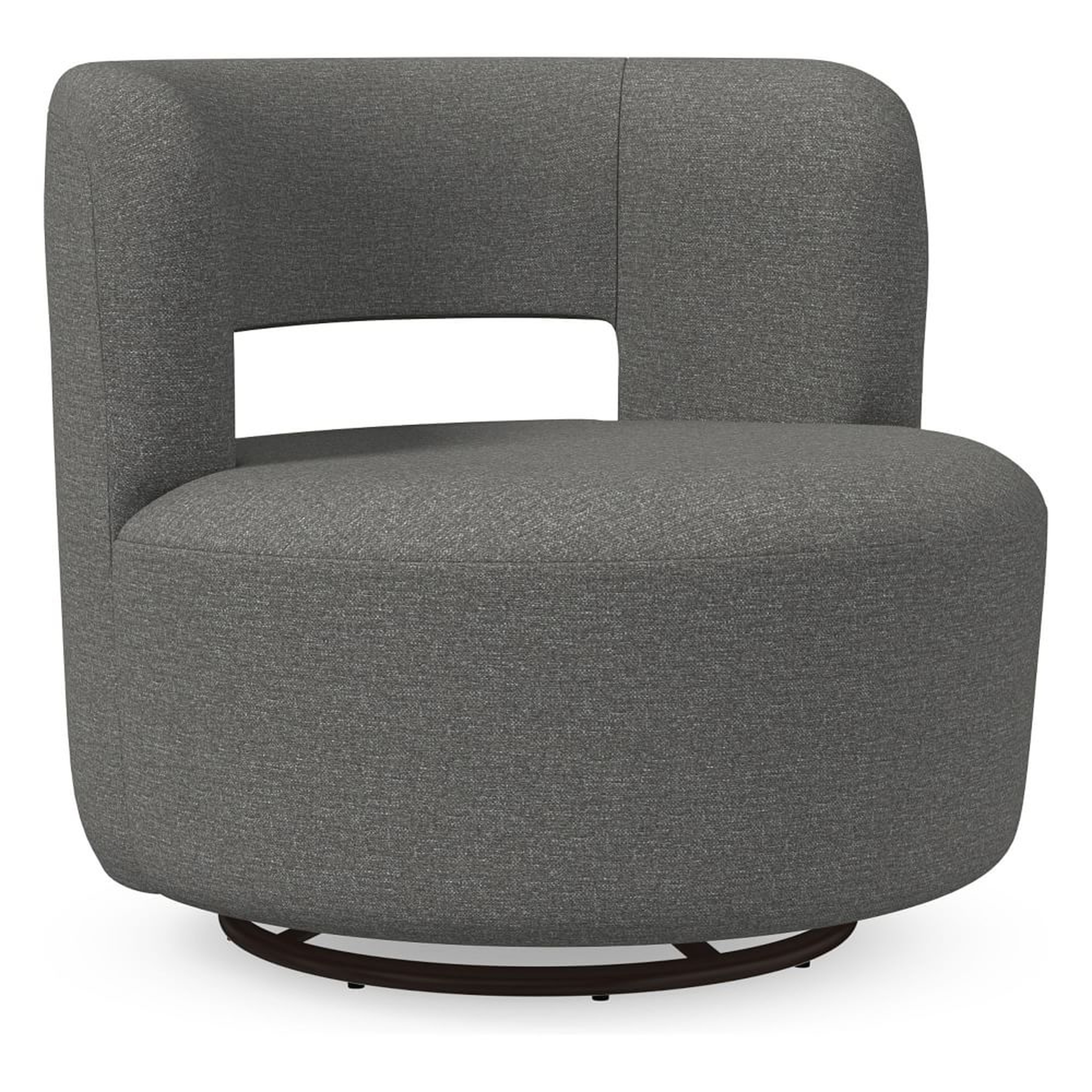 Millie Swivel Chair, Poly, Chenille Tweed, Pewter, Concealed Supports - West Elm