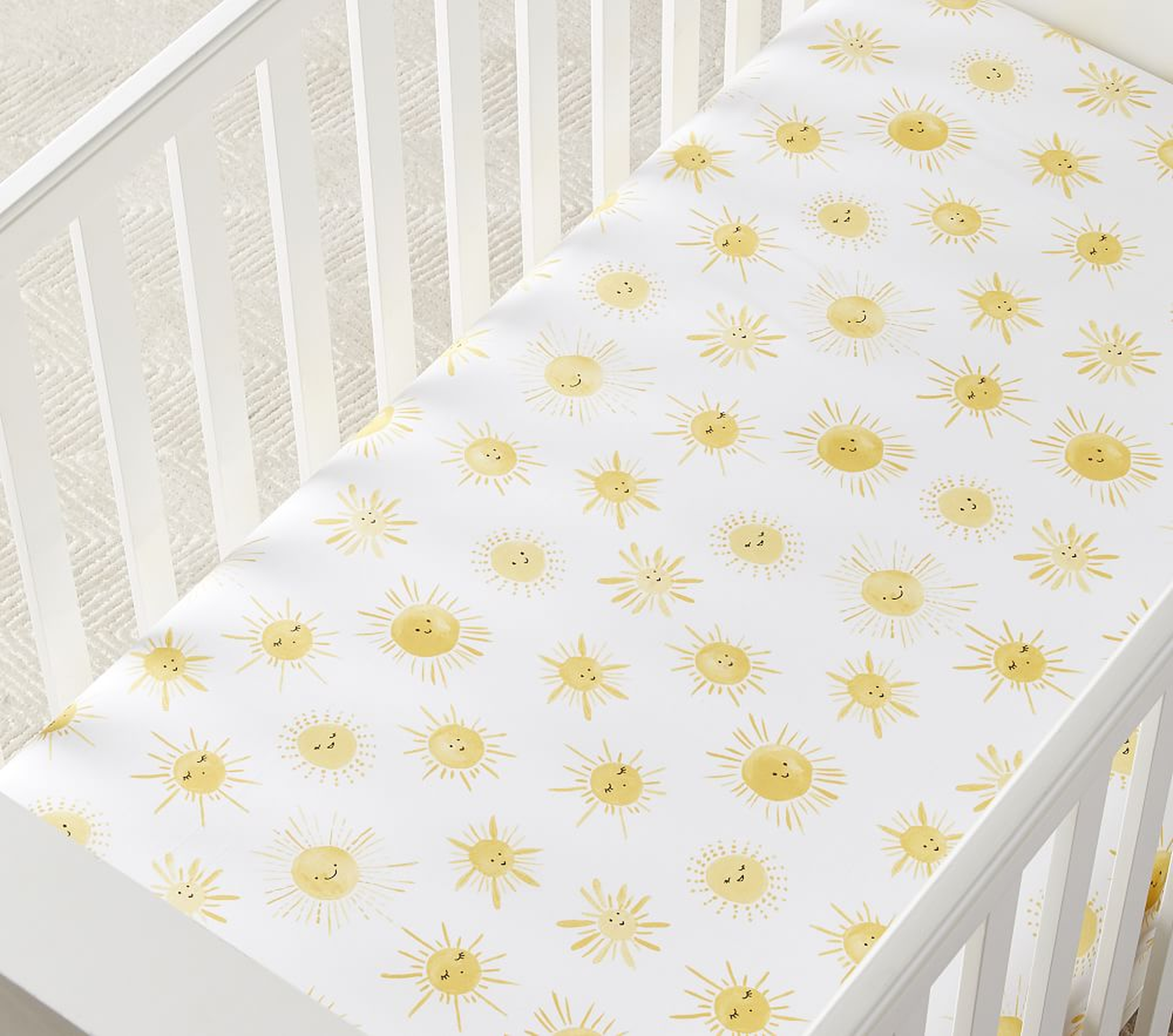 Sun Print Organic Crib Fitted Sheet, Yellow - Pottery Barn Kids