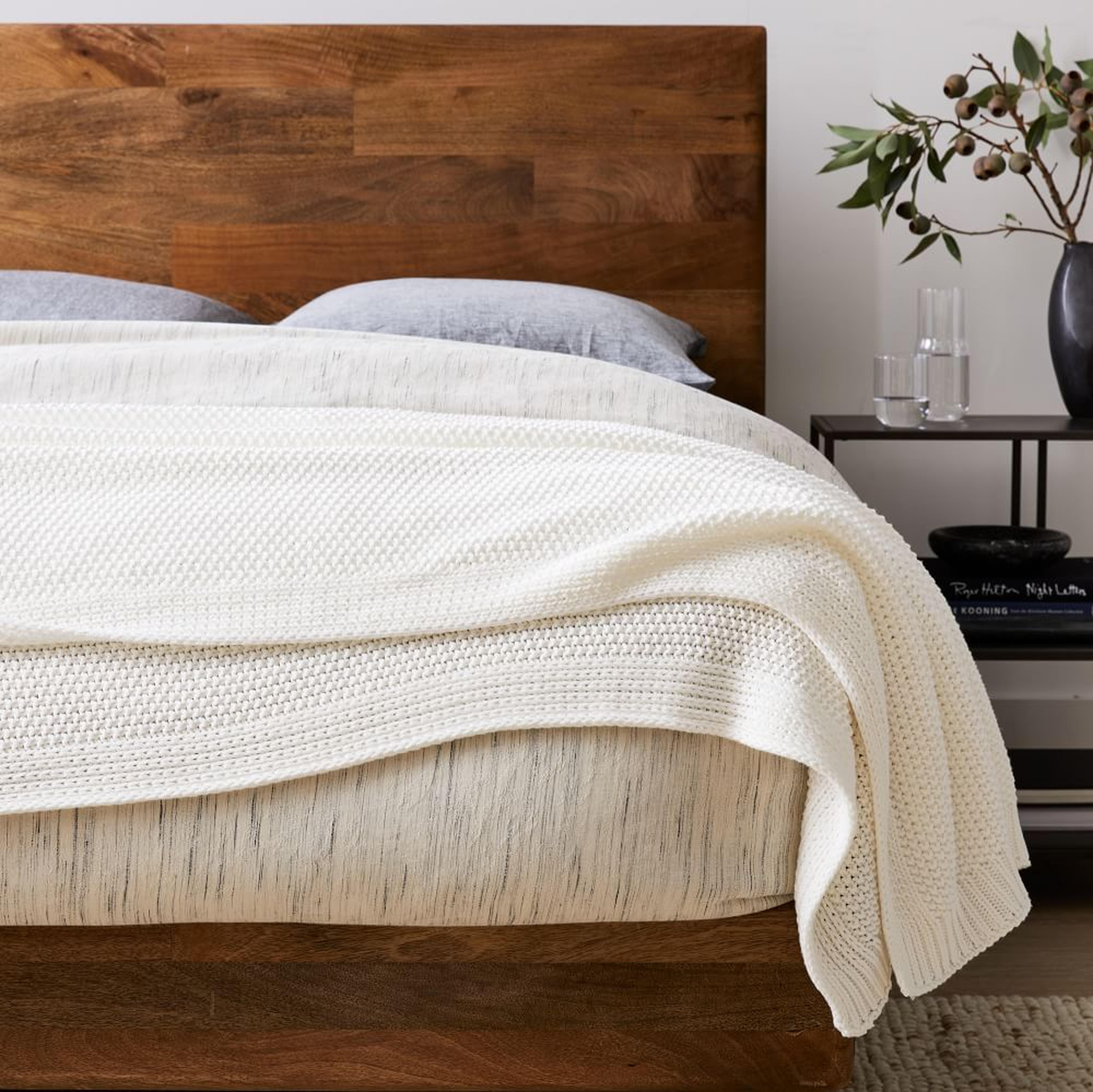 Cotton Knit Bed Blanket, Full/Queen, White - West Elm