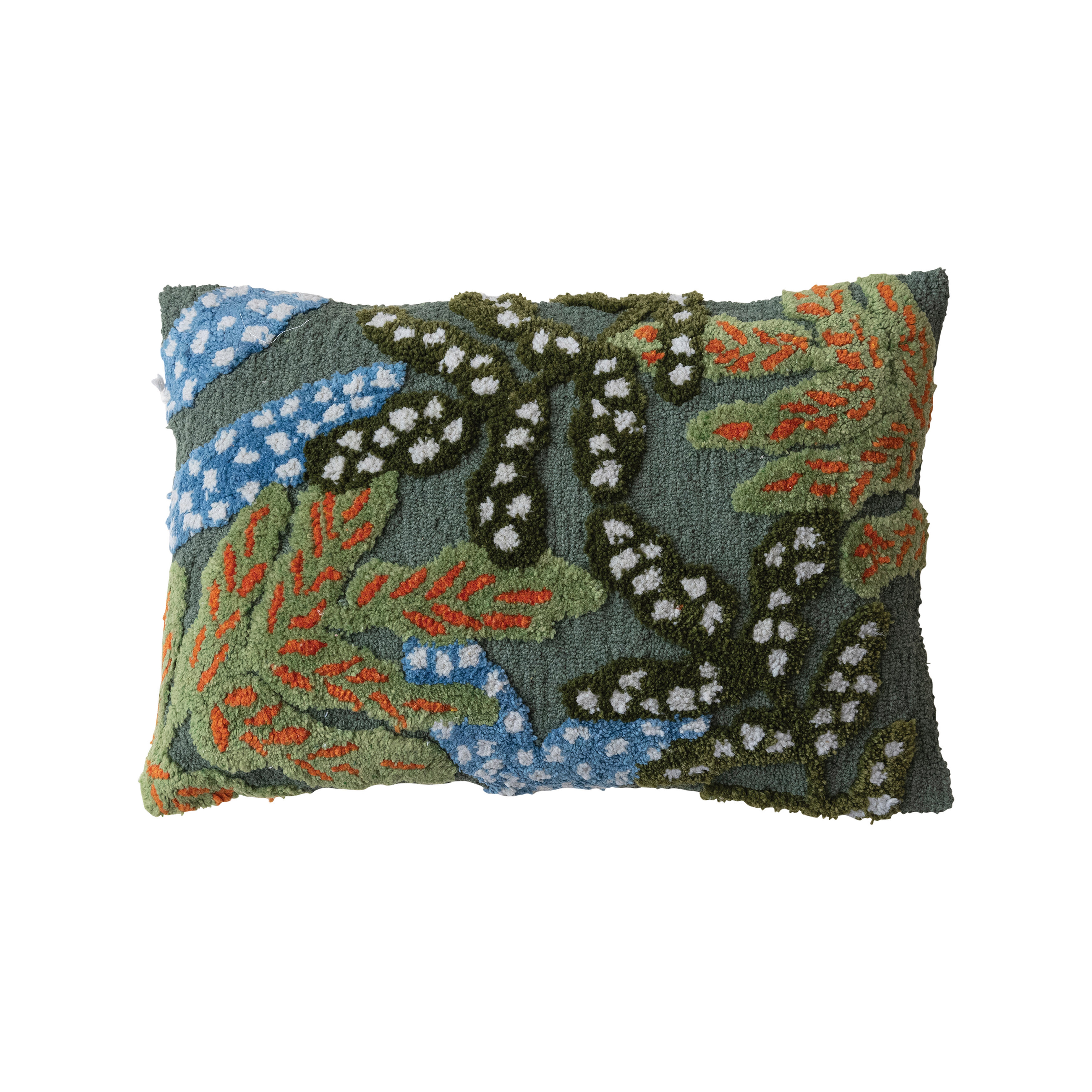 Tufted Fabric Indoor/Outdoor Lumbar Pillow with Botanicals, Multicolor - Creative Co-Op
