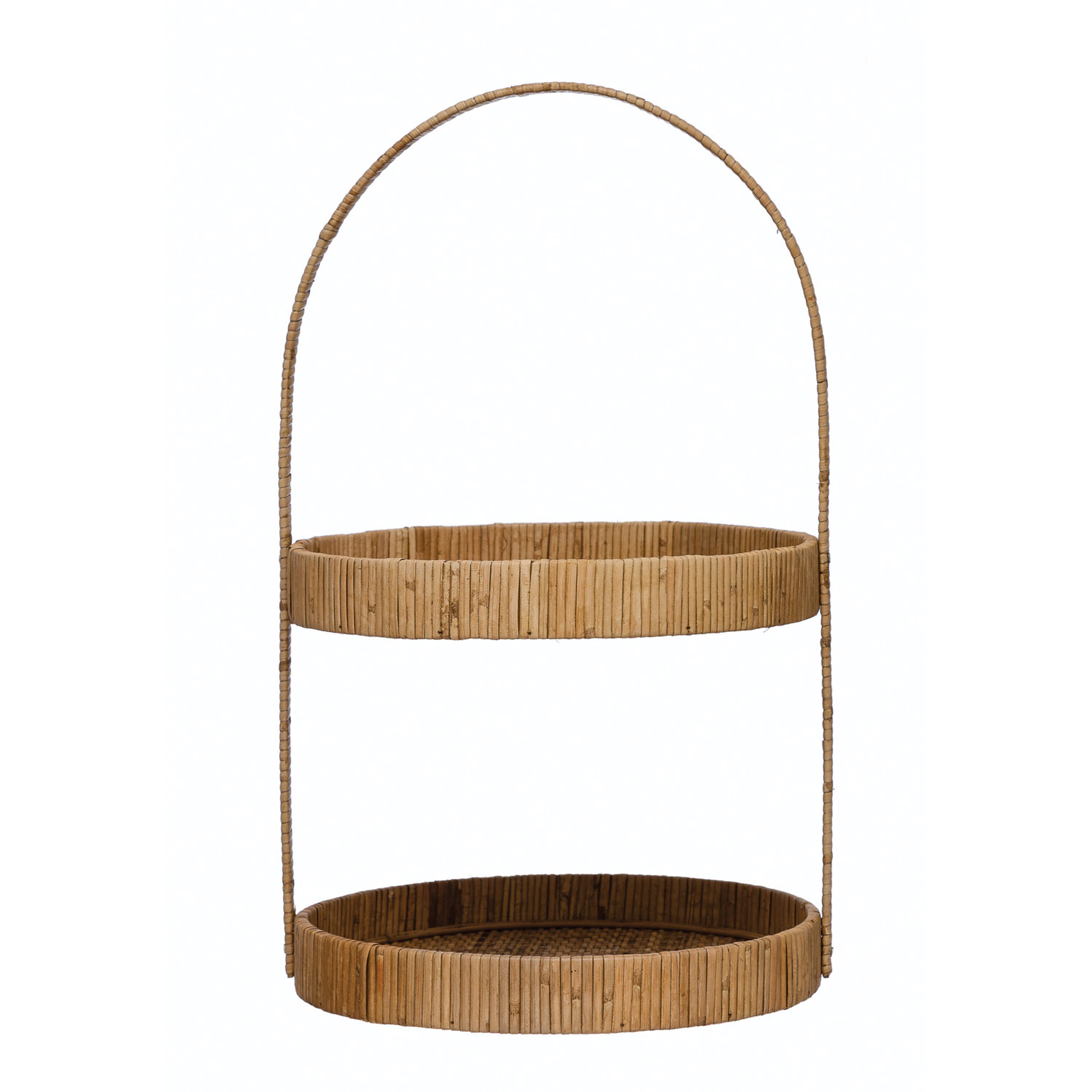 Decorative Hand-Woven Rattan 2-Tier Tray with Handle - Moss & Wilder