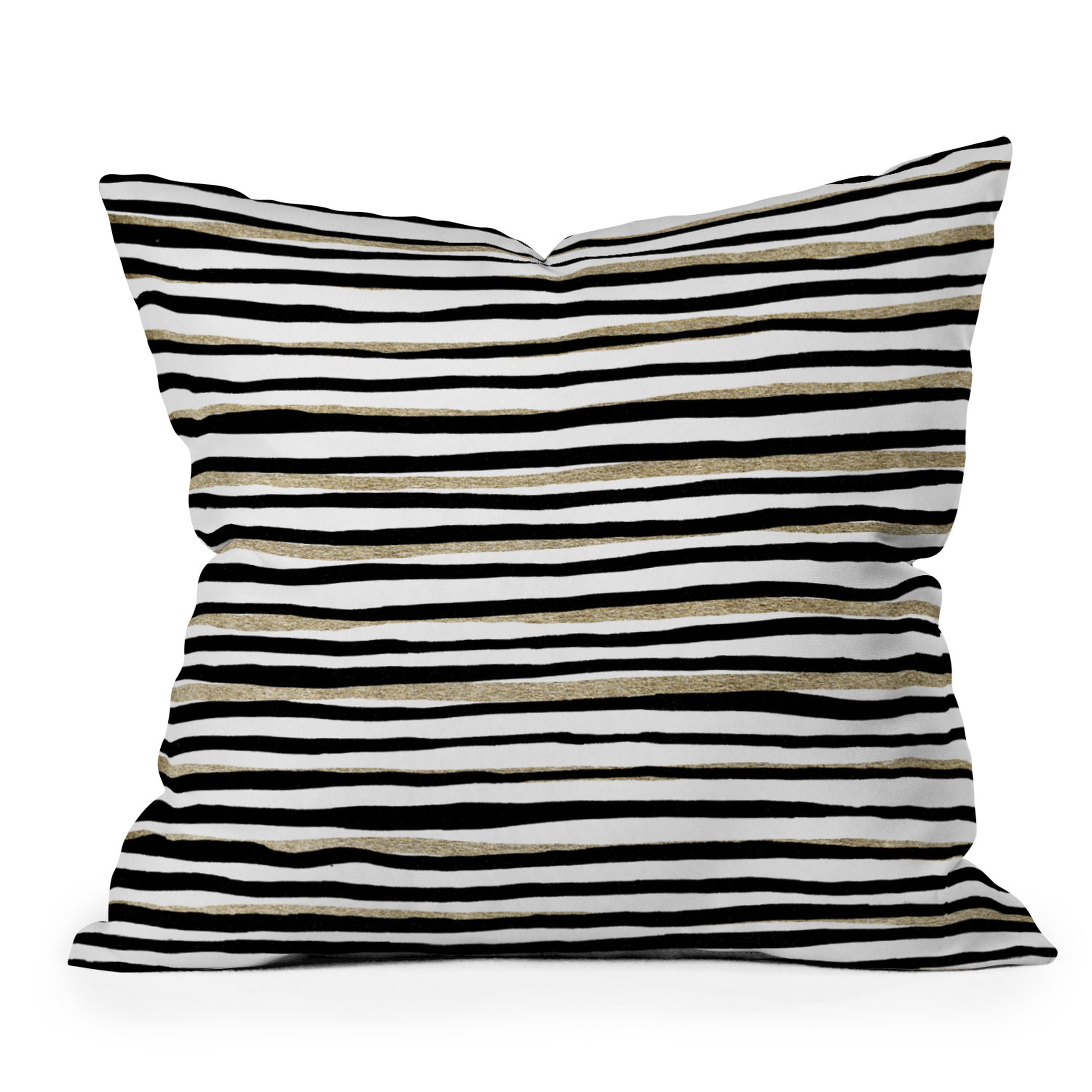 Black And Gold Stripes by Georgiana Paraschiv - Outdoor Throw Pillow 18" x 18" - Wander Print Co.