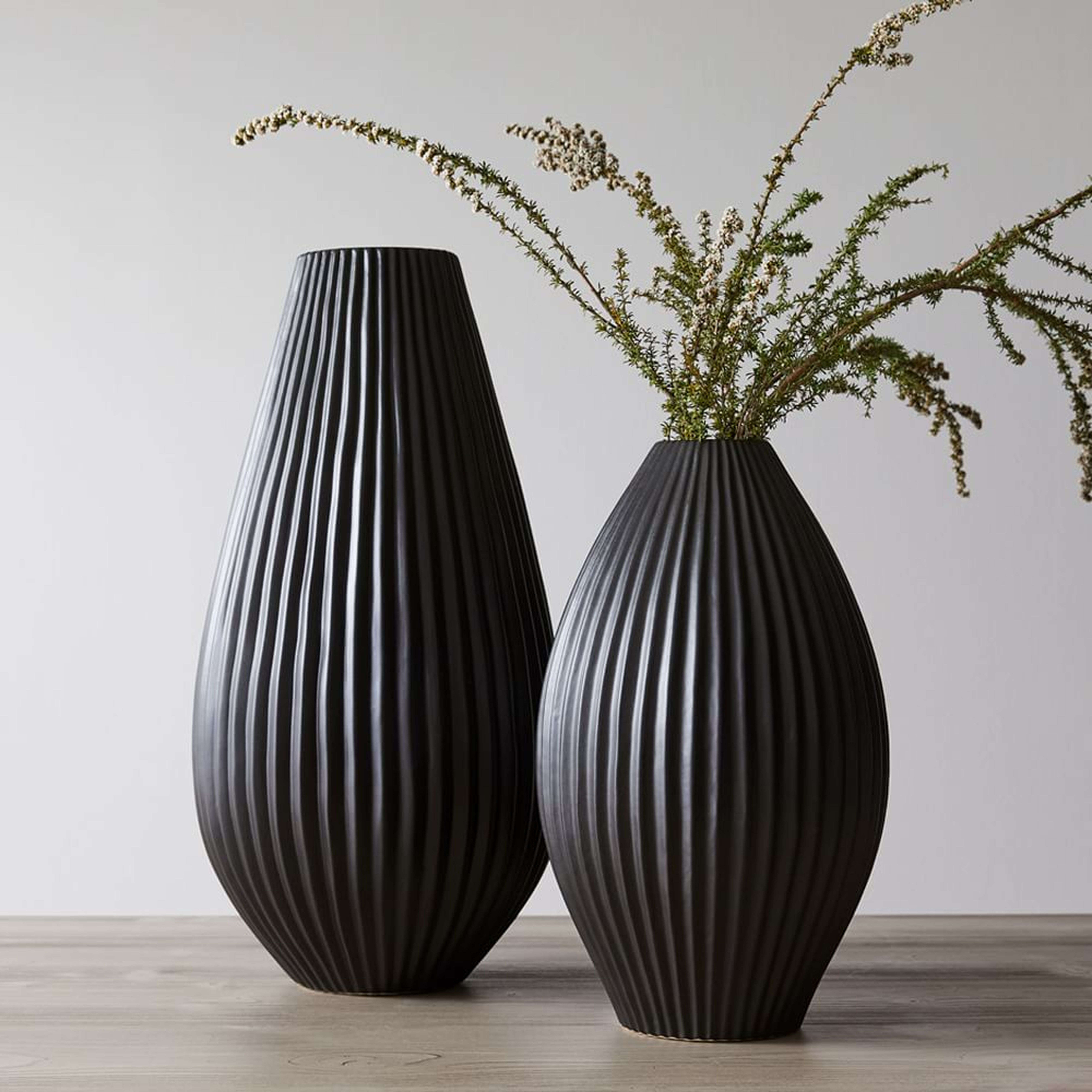 Sanibel Textured Black, Extra Large and Wide Tapered Vase, Set of 2 - West Elm