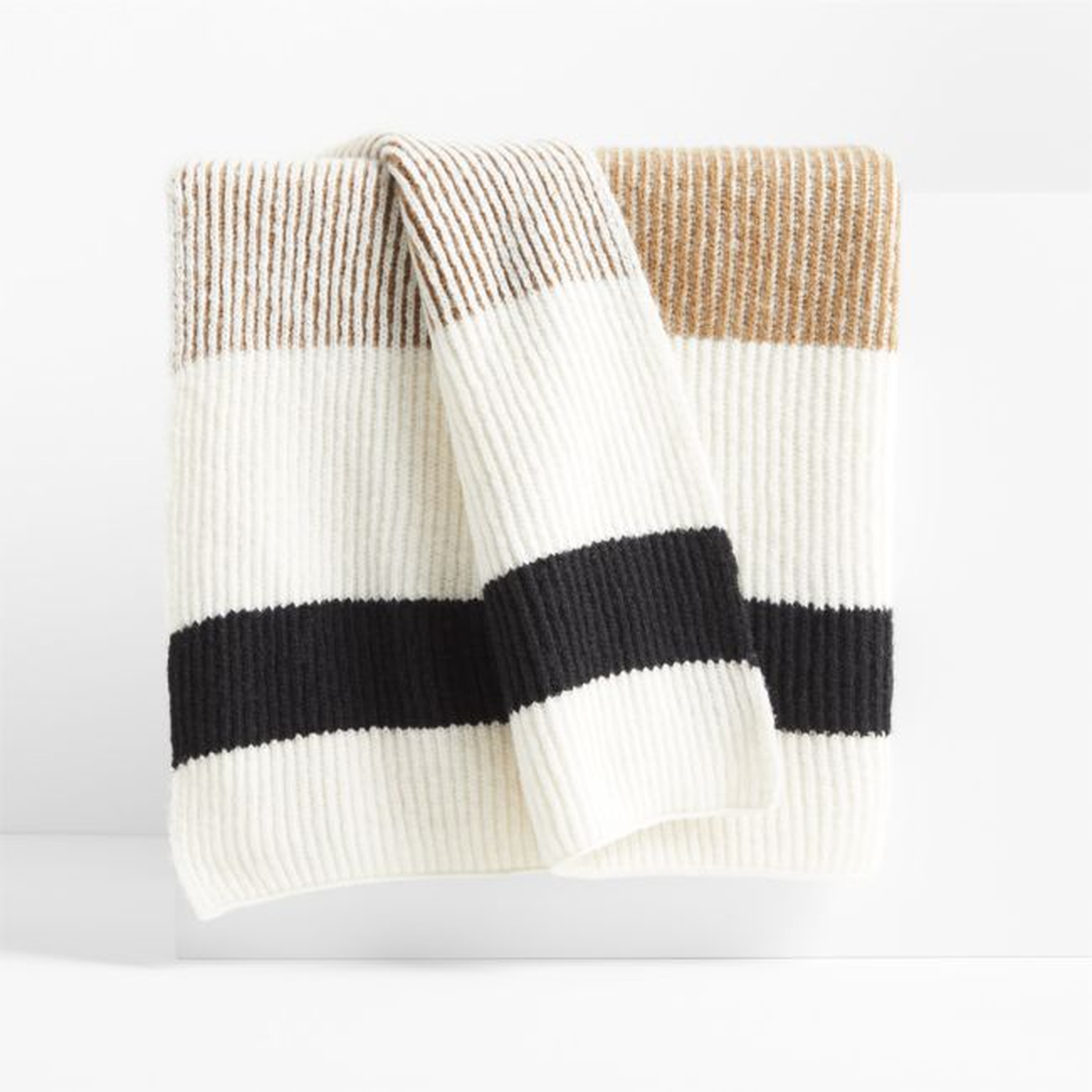 Albers Ribbed Knit 70"x55" Tan Throw Blanket - Crate and Barrel