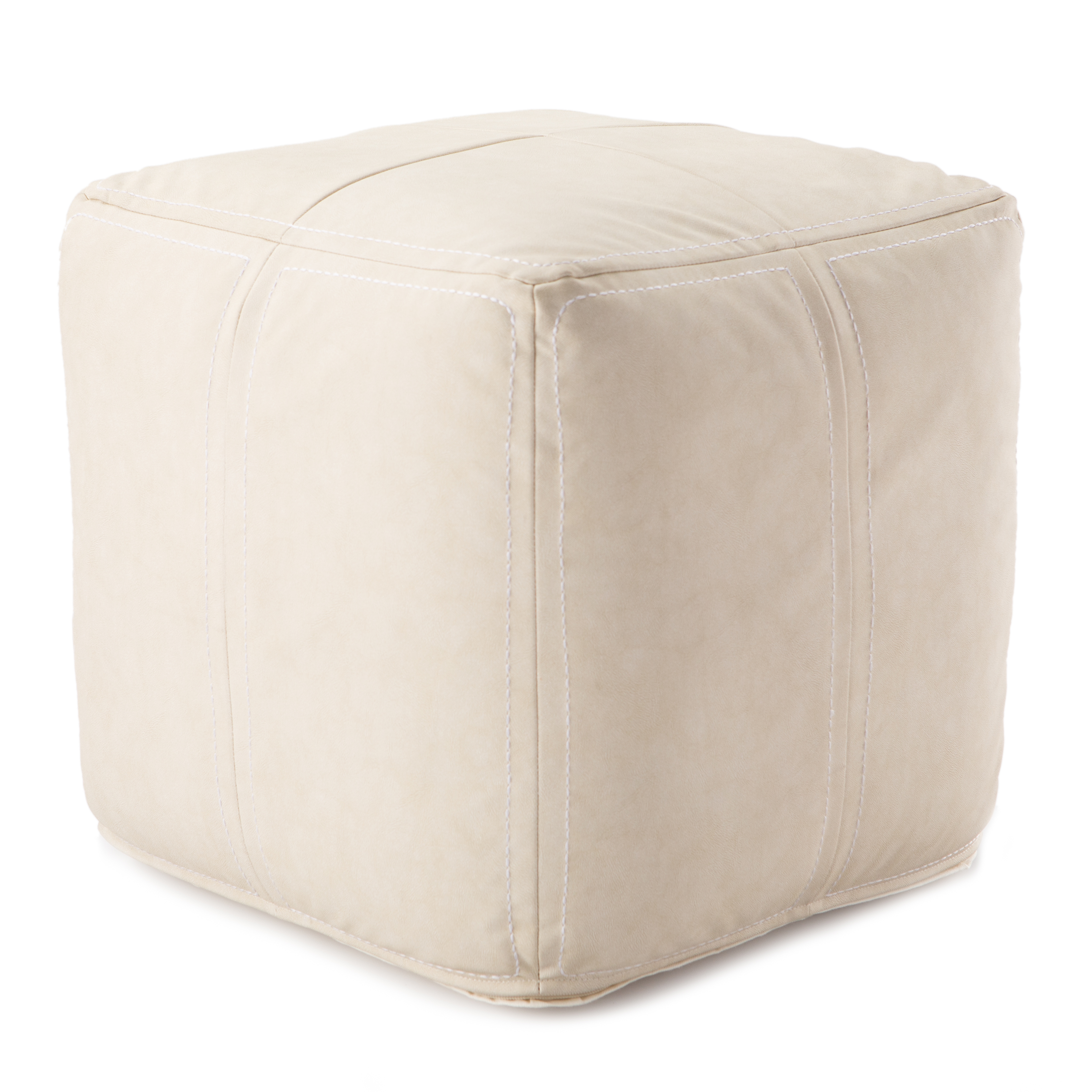 Nikki Chu by Suave Solid White Cube Pouf - Collective Weavers