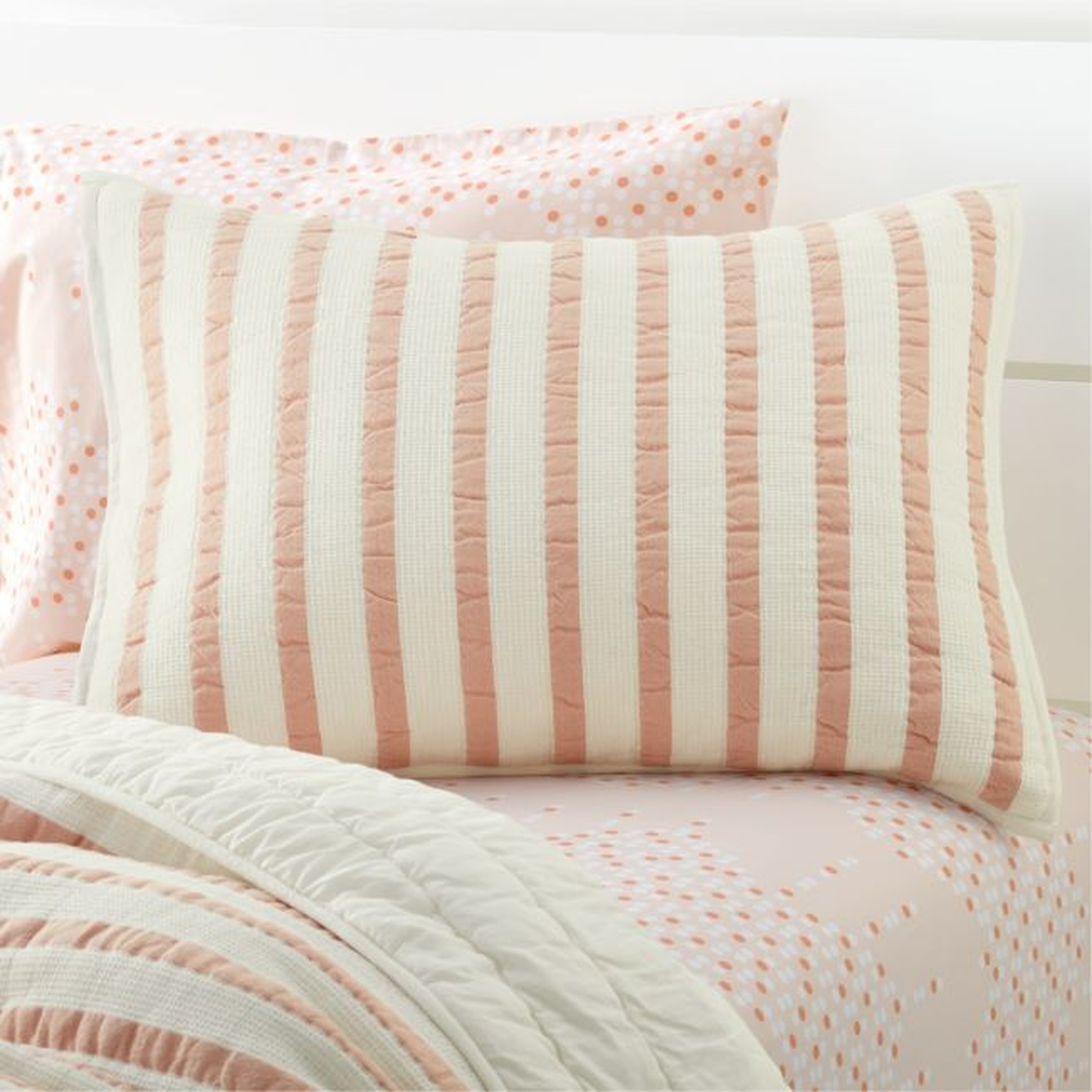 Pink Striped Waffle Weave Organic Cotton Kids Pillow Sham - Crate and Barrel