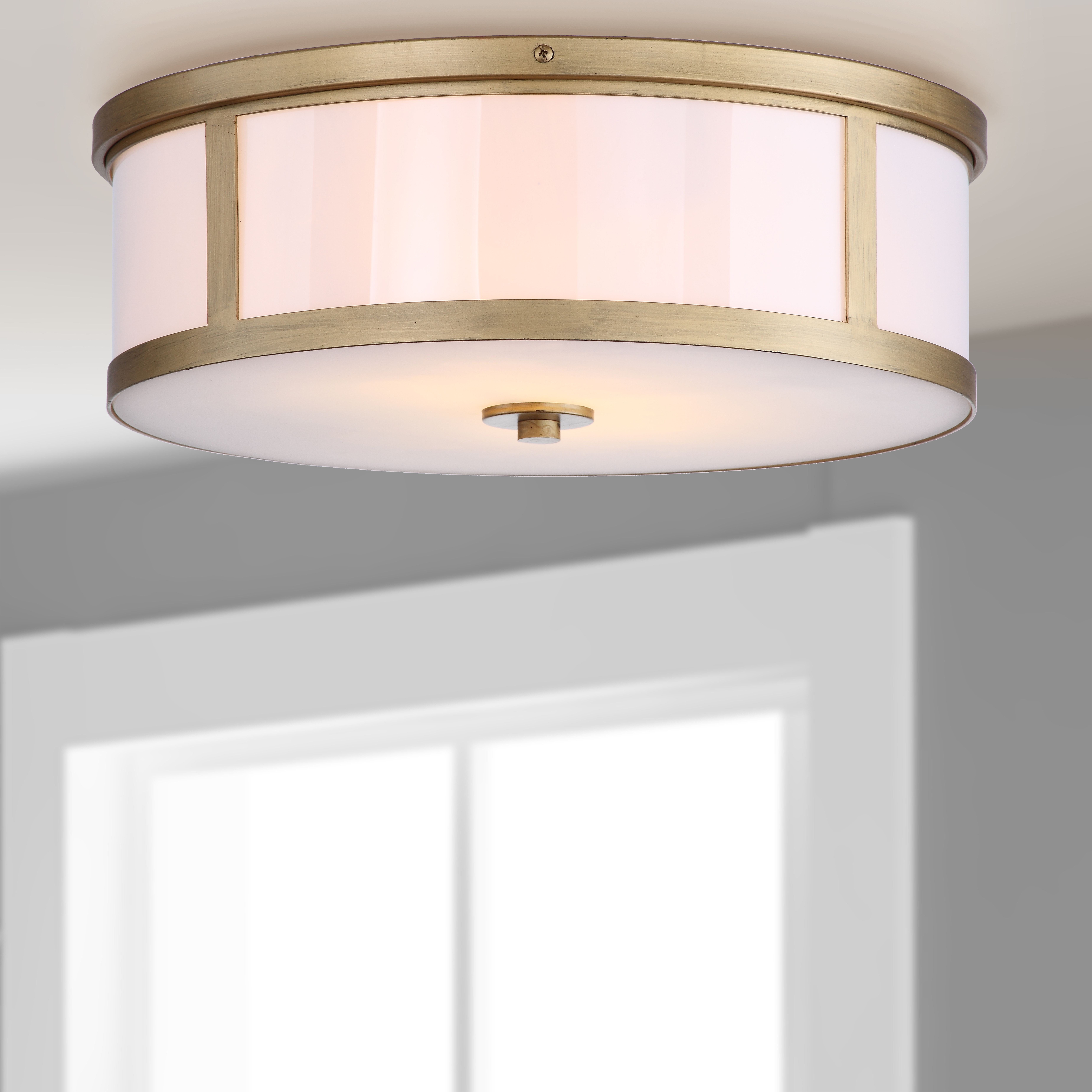 Avery 2 Light 17-Inch Dia Drum Flush Mount - Antique Gold - Safavieh - Safavieh