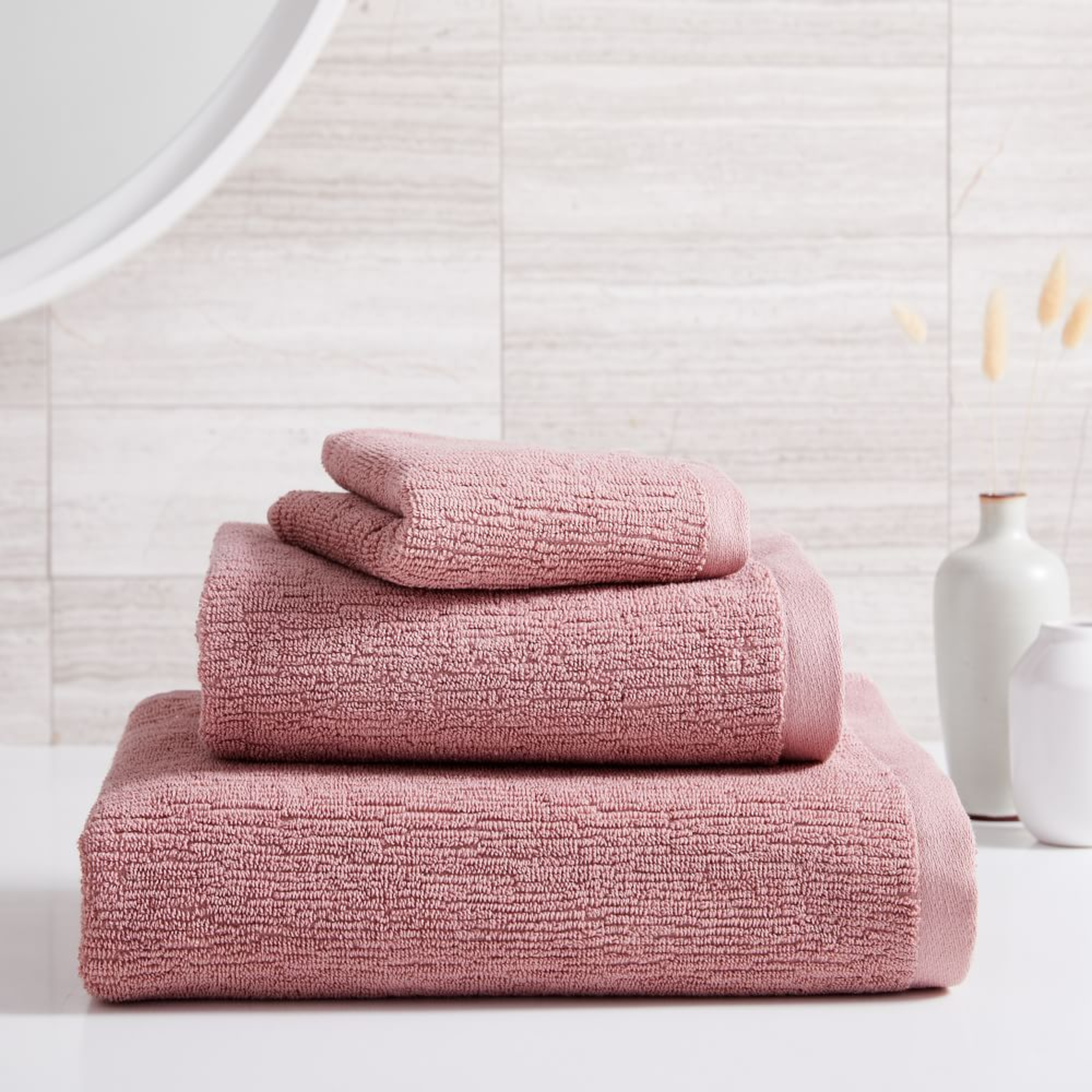 Textured Towel Set of 3 Pink Stone - West Elm