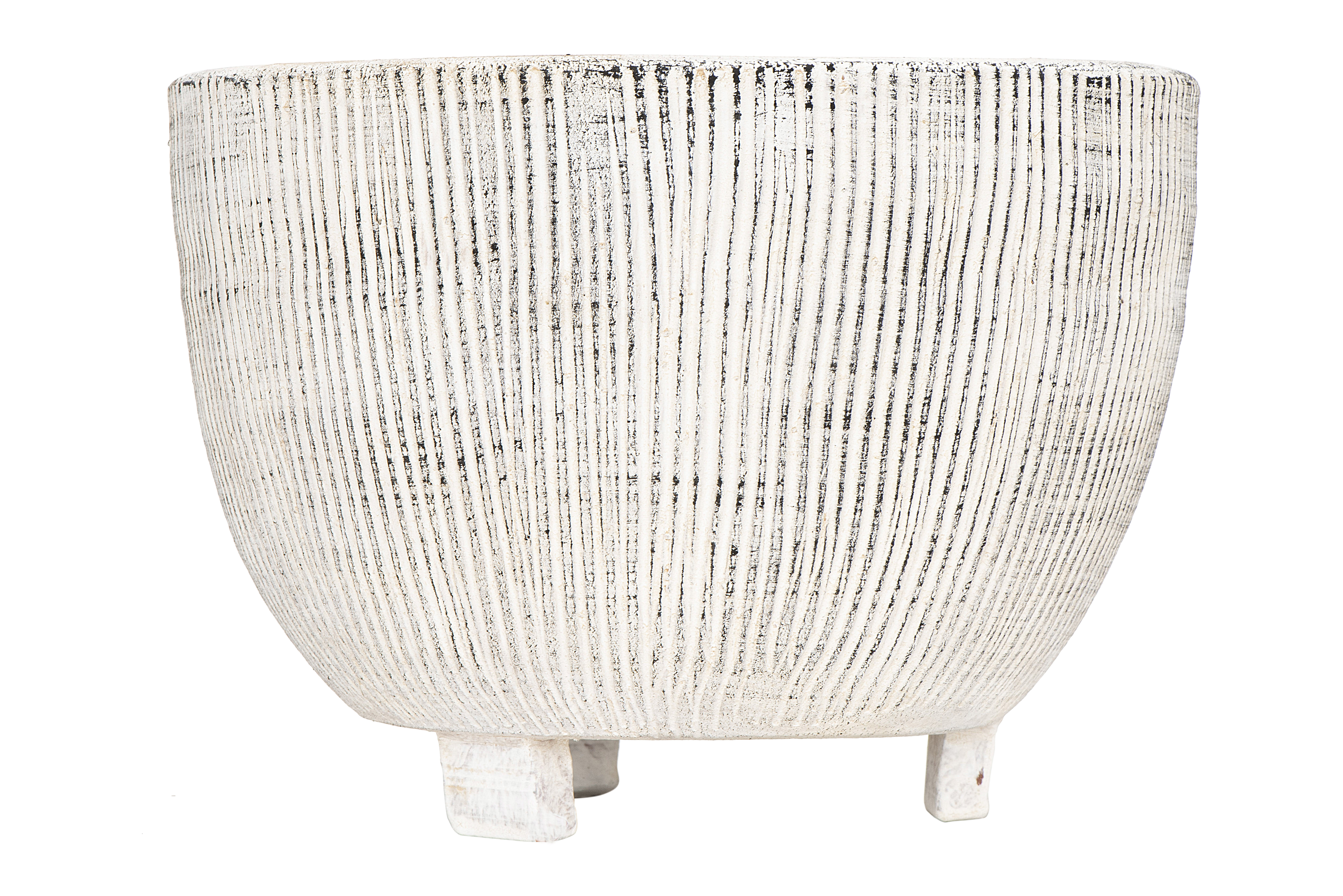 Large Distressed Cream Footed Terracotta Planter with Fluted Texture - Nomad Home