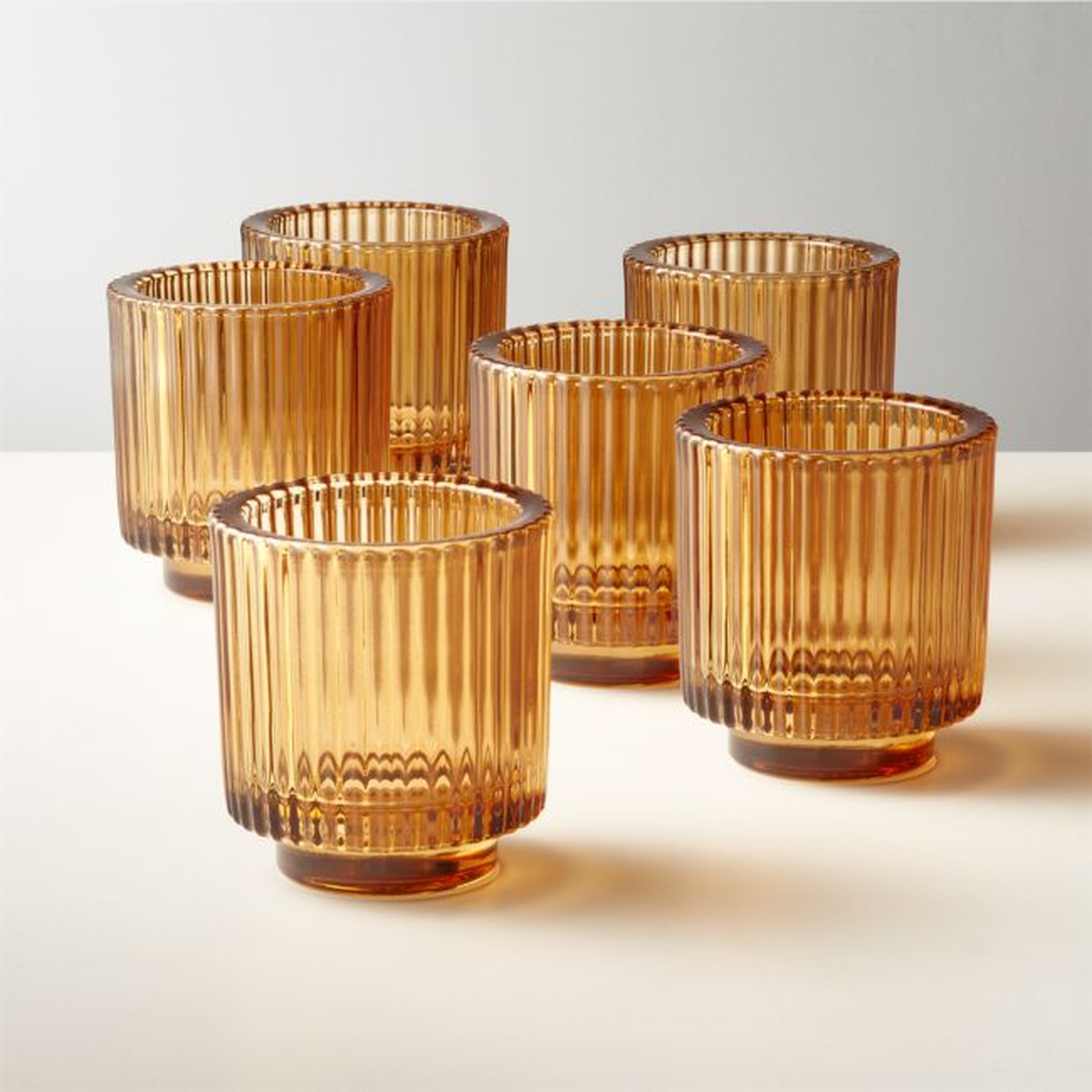 Ezra Amber Glass Tealight Candle Holders Set of 6 - CB2