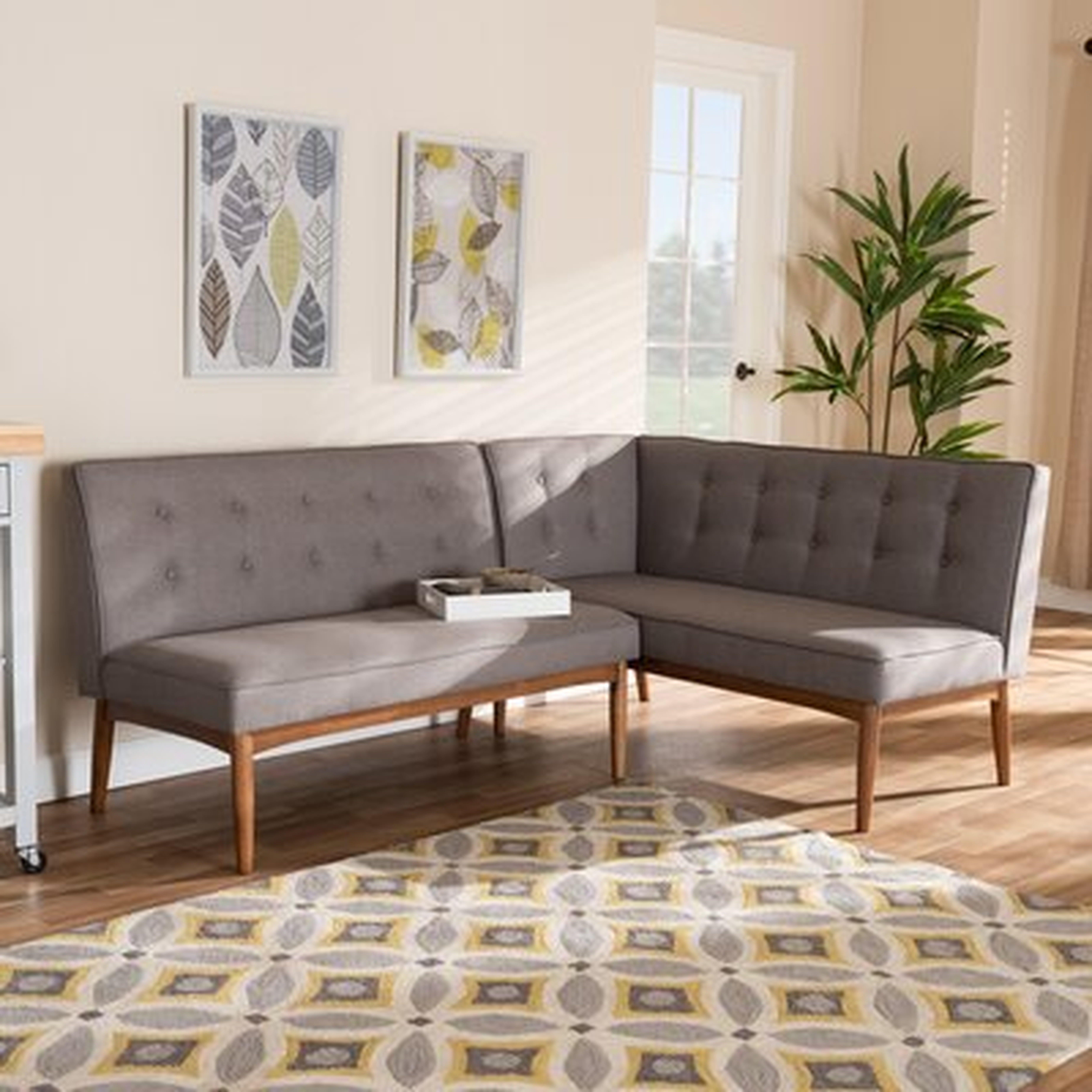 Bulle Mid-Century Modern Gray Fabric Upholstered 2-Piece Wood Dining Nook Banquette Set - Wayfair