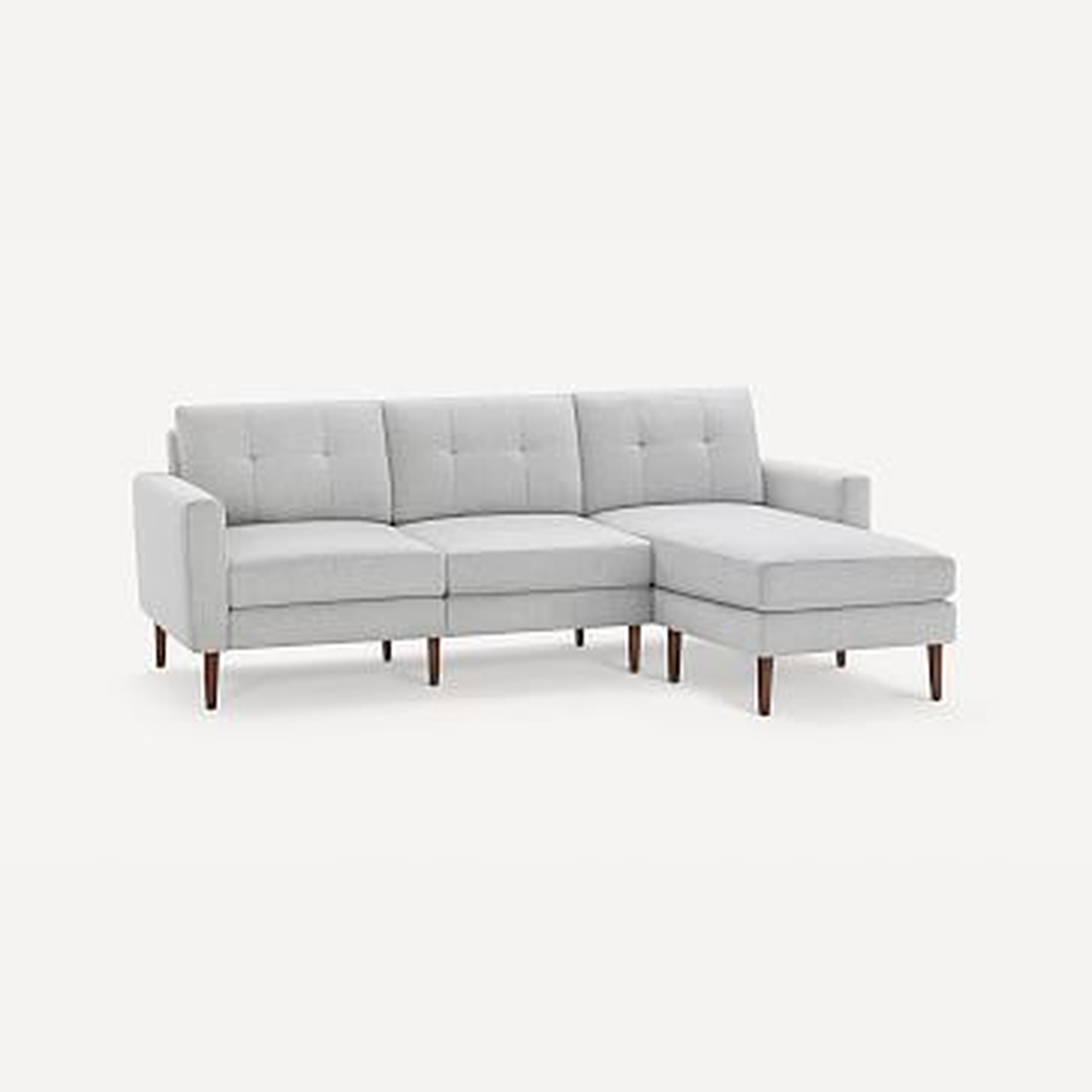 Nomad Block Fabric Sofa with Chaise, Olefin, Crushed Gravel, Walnut Wood - West Elm