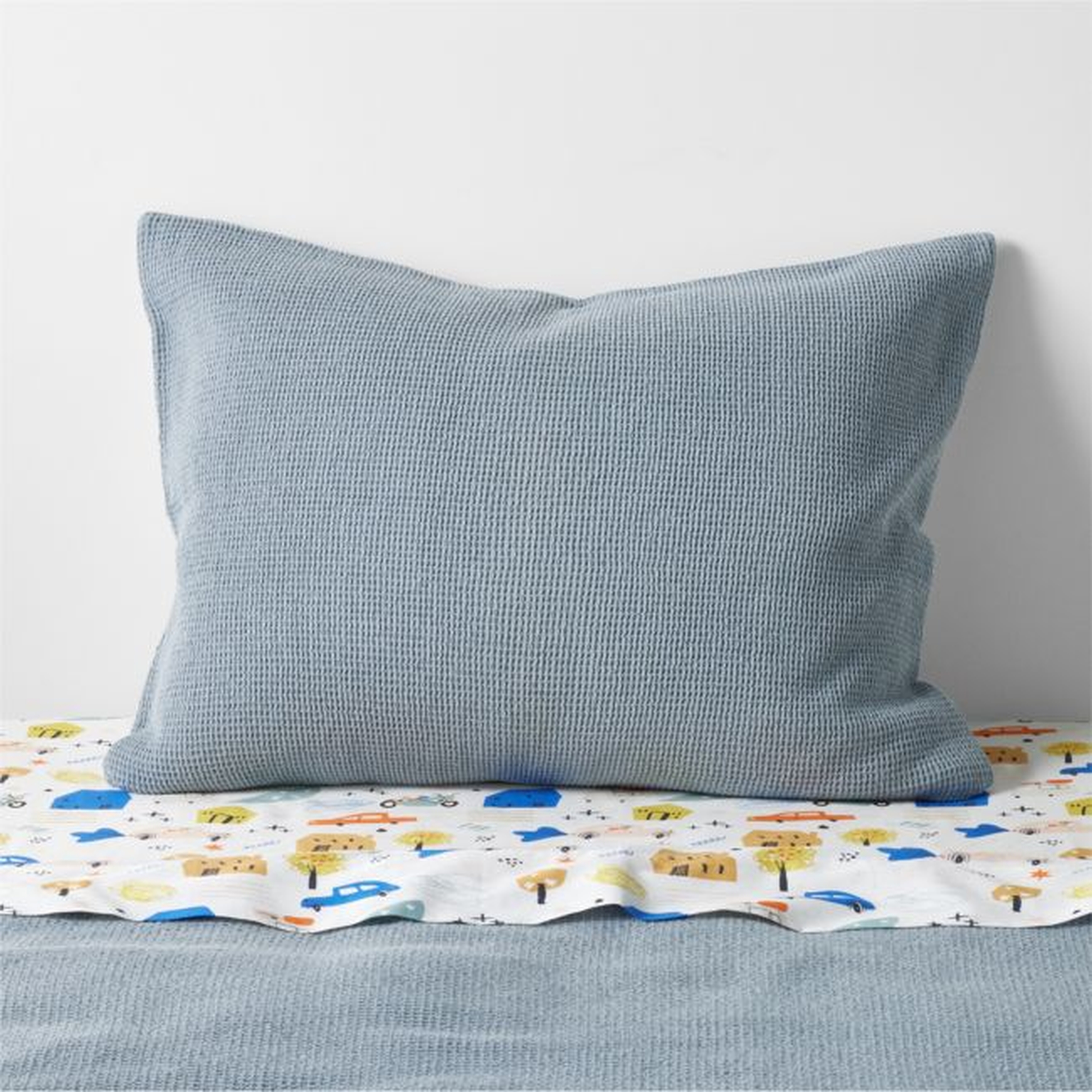 Scoop Light Blue Waffle Weave Organic Cotton Kids Pillow Sham - Crate & Kids
