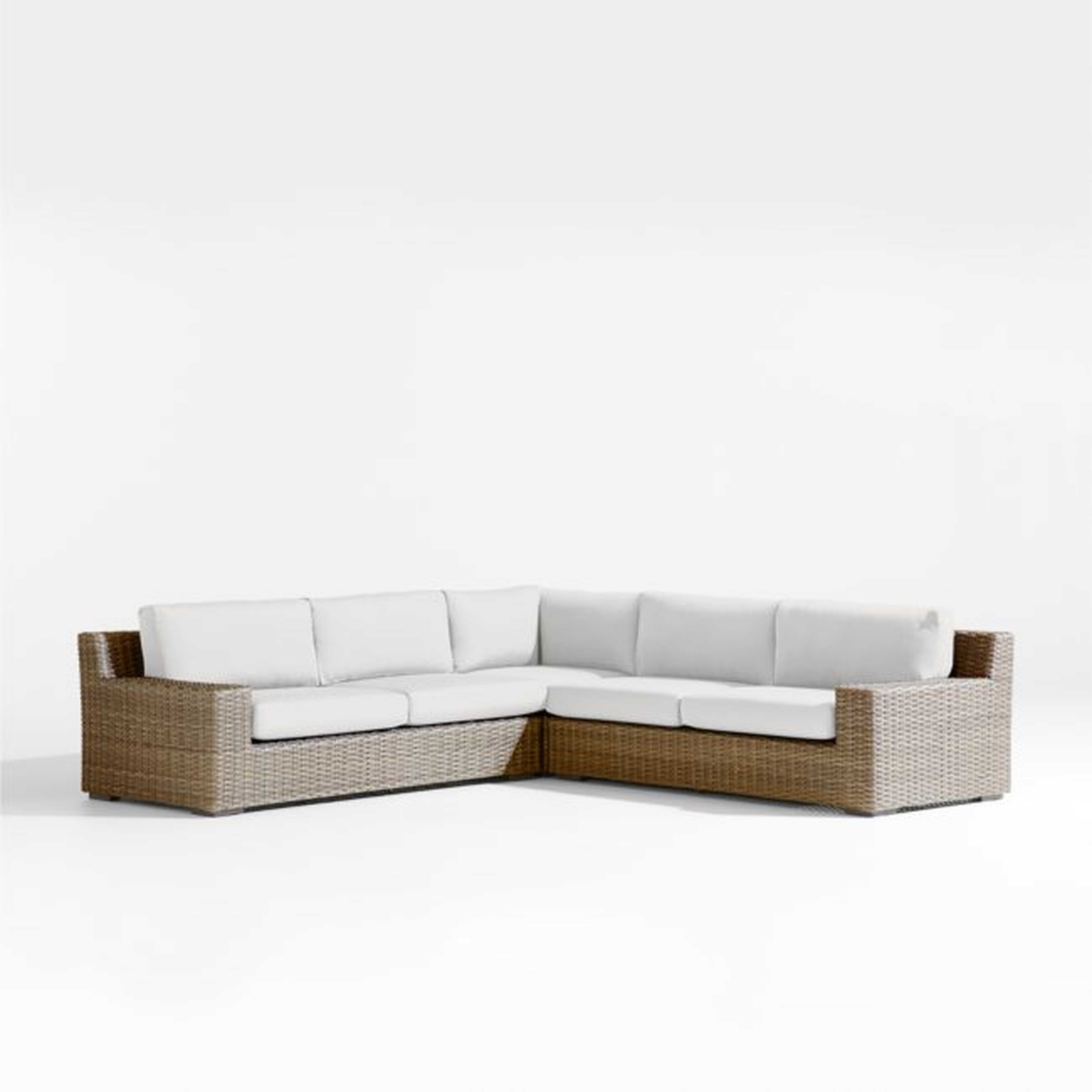 Abaco Resin Wicker 3-Piece L-Shaped Outdoor Sectional Sofa with Natural Sunbrella ® Cushions - Crate and Barrel