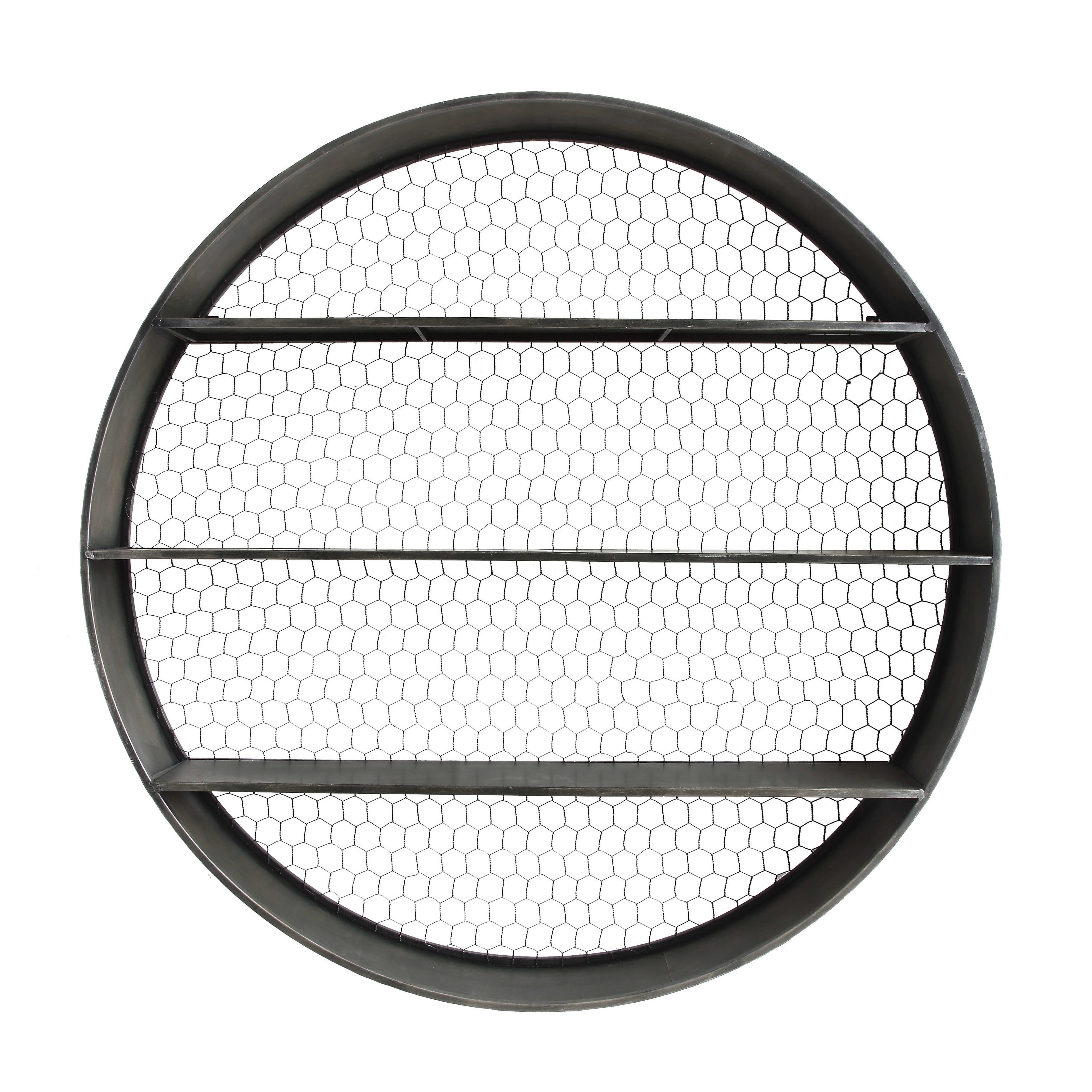 Round Metal Wall Décor with 4 Shelves & Wire Back - Nomad Home