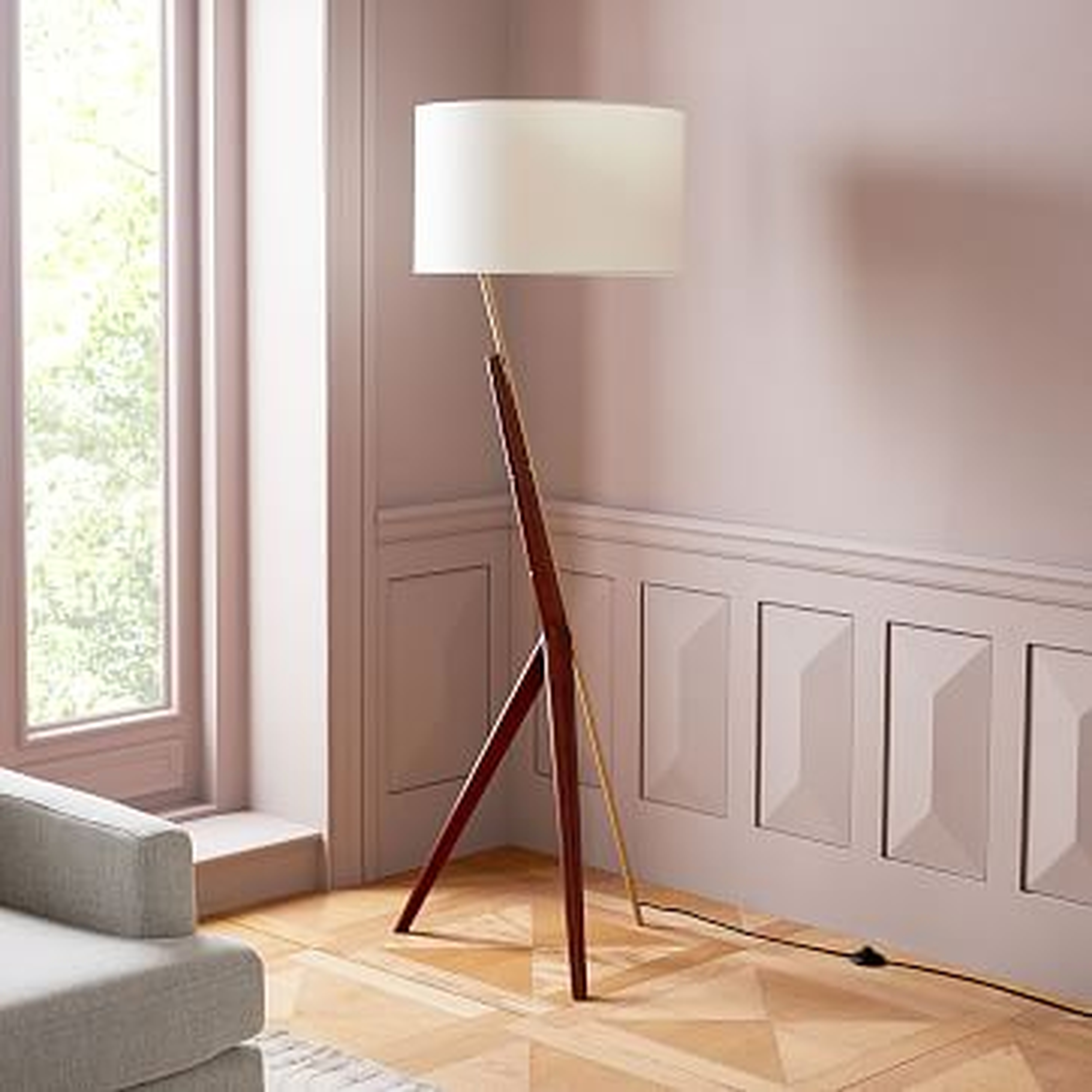 Caldas 5 Floor Lamp Walnut White Linen (57") - West Elm
