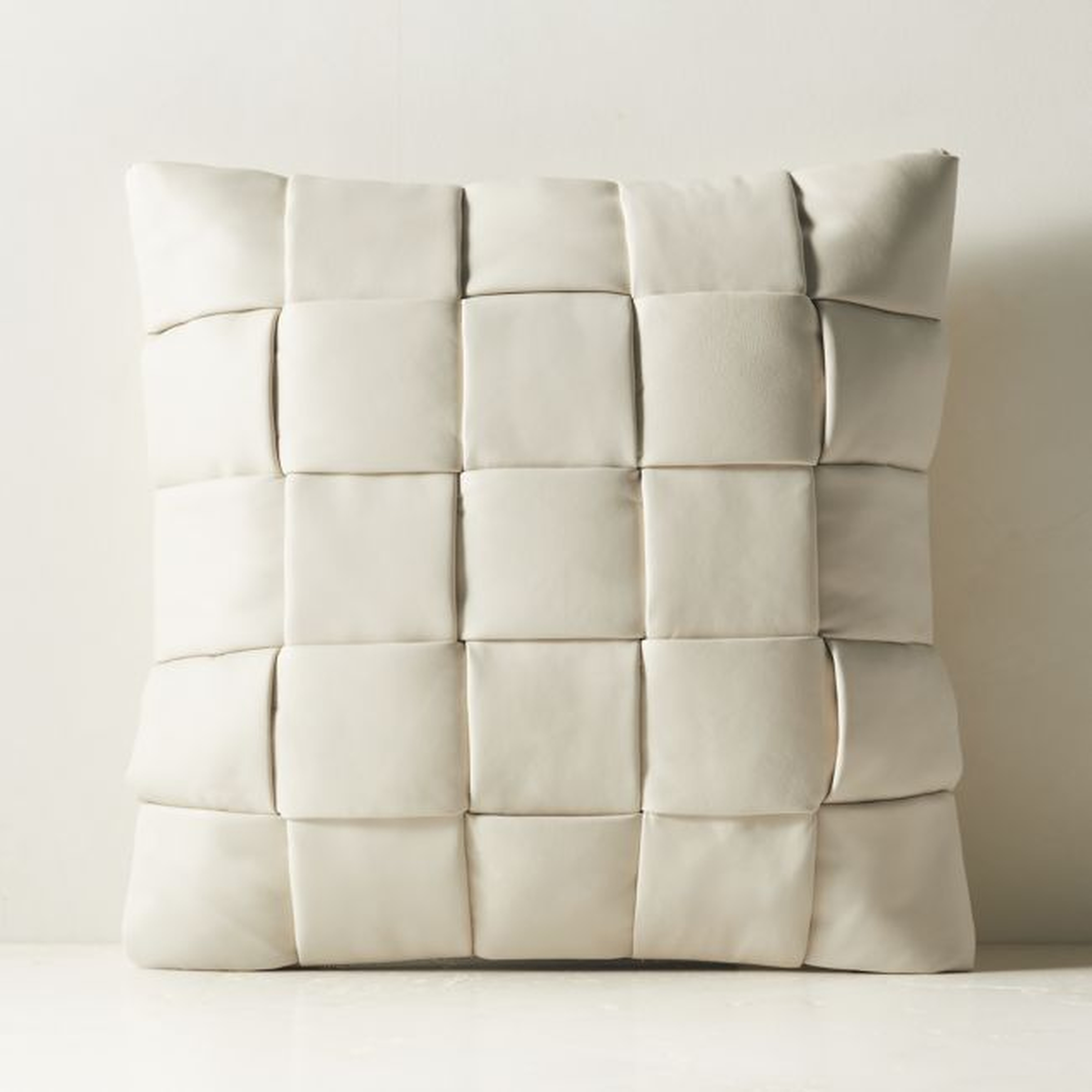 Jabas Warm White Woven Leather Throw Pillow with Down-Alternative Insert 20"x20" - CB2