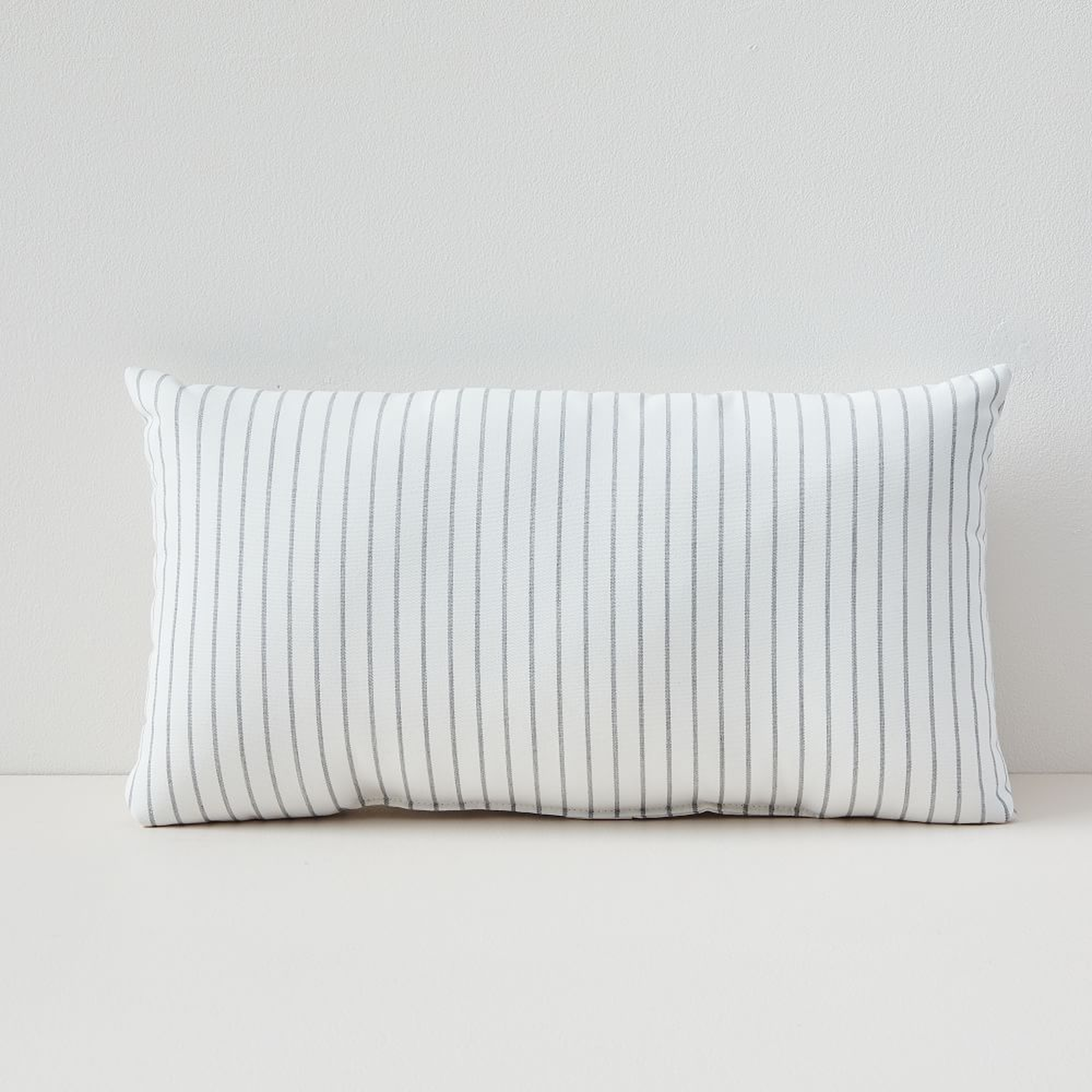 Sunbrella Indoor/Outdoor Striped Lumbar Pillow, Cloud, 12"x21" - West Elm
