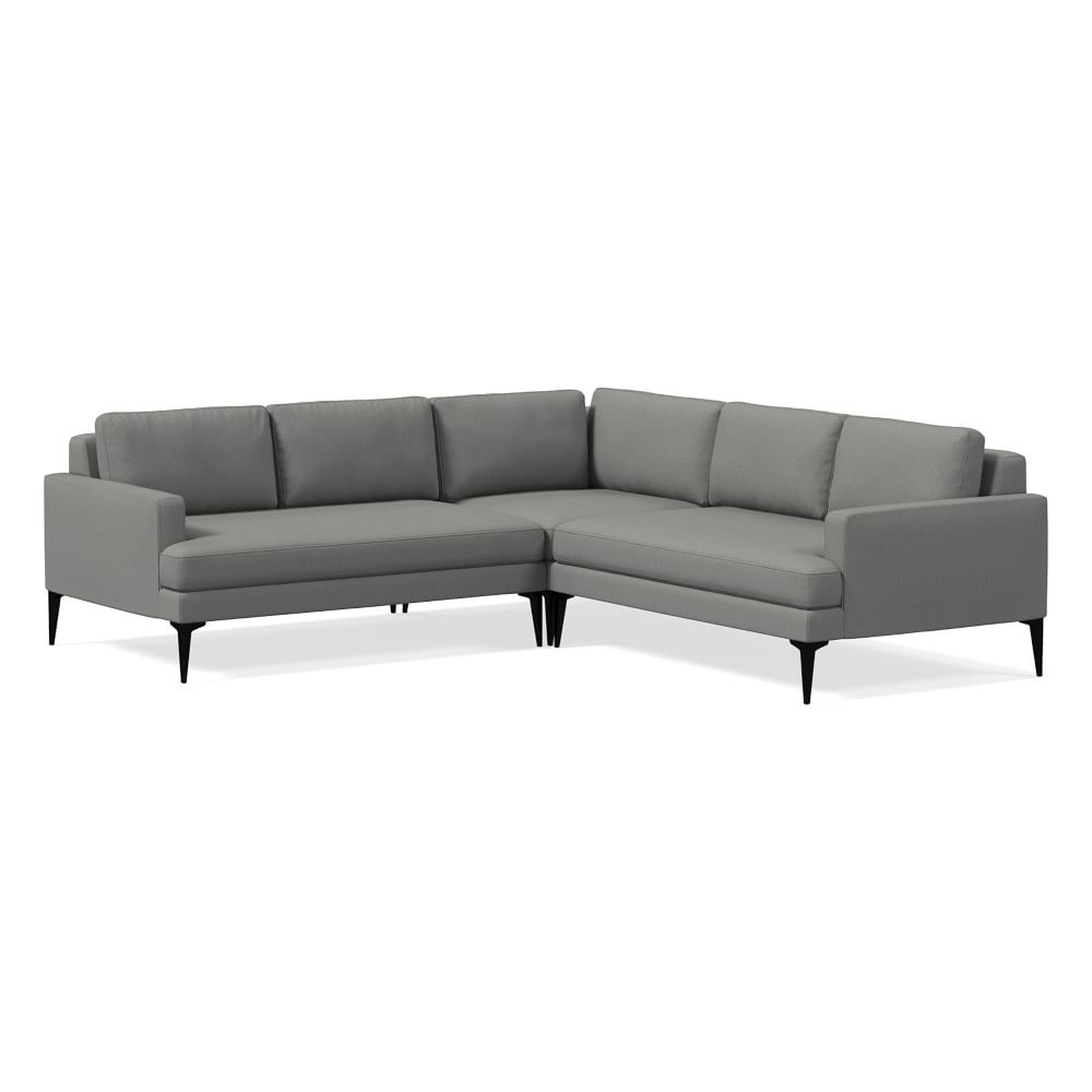 Andes Sectional Set 06: Left Arm 2 Seater Sofa, Corner, Right Arm 2 Seater Sofa, Poly , Performance Washed Canvas, Storm Gray, Dark Pewter - West Elm