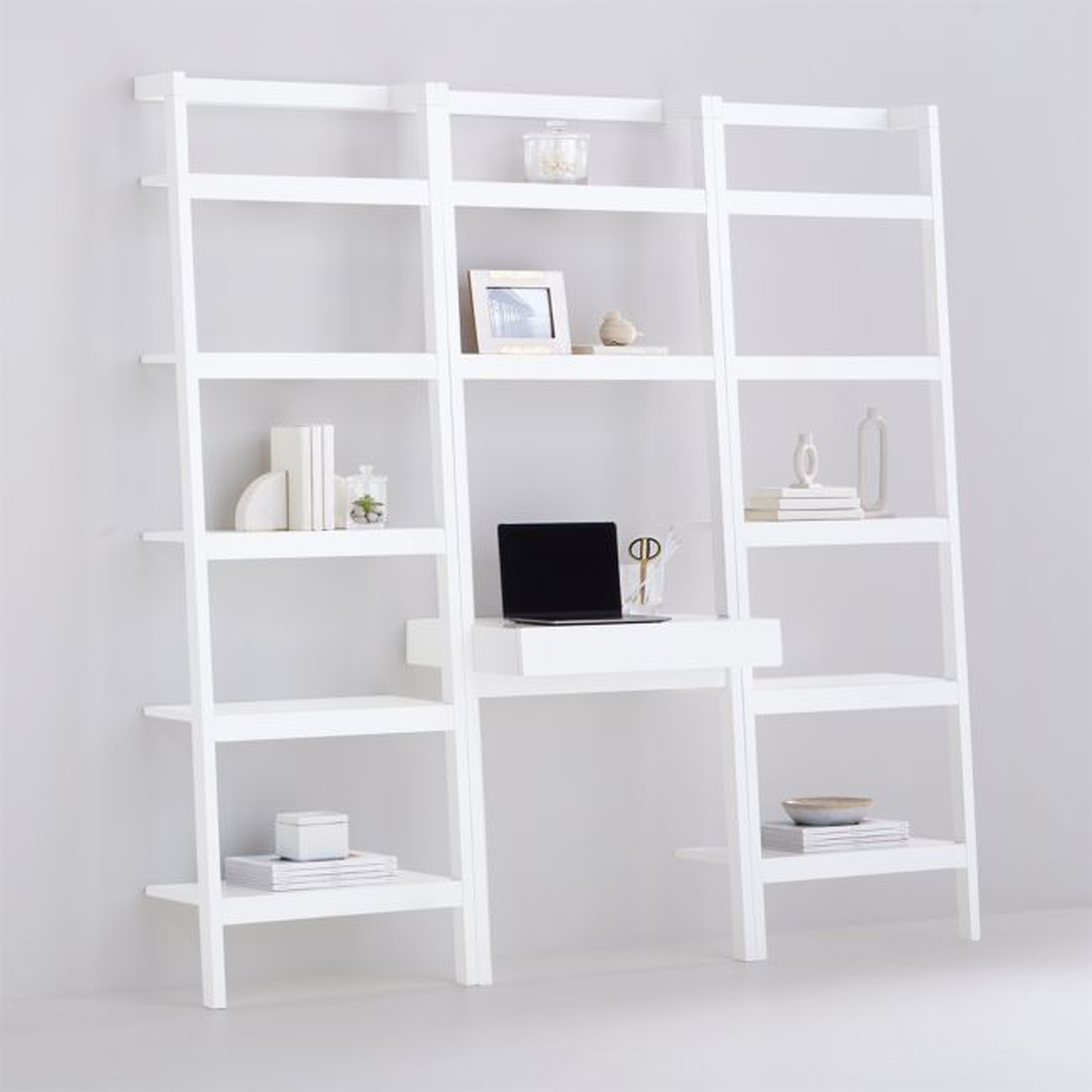 Sawyer White Leaning Desk with Two 24.5'' Bookcases - Crate and Barrel