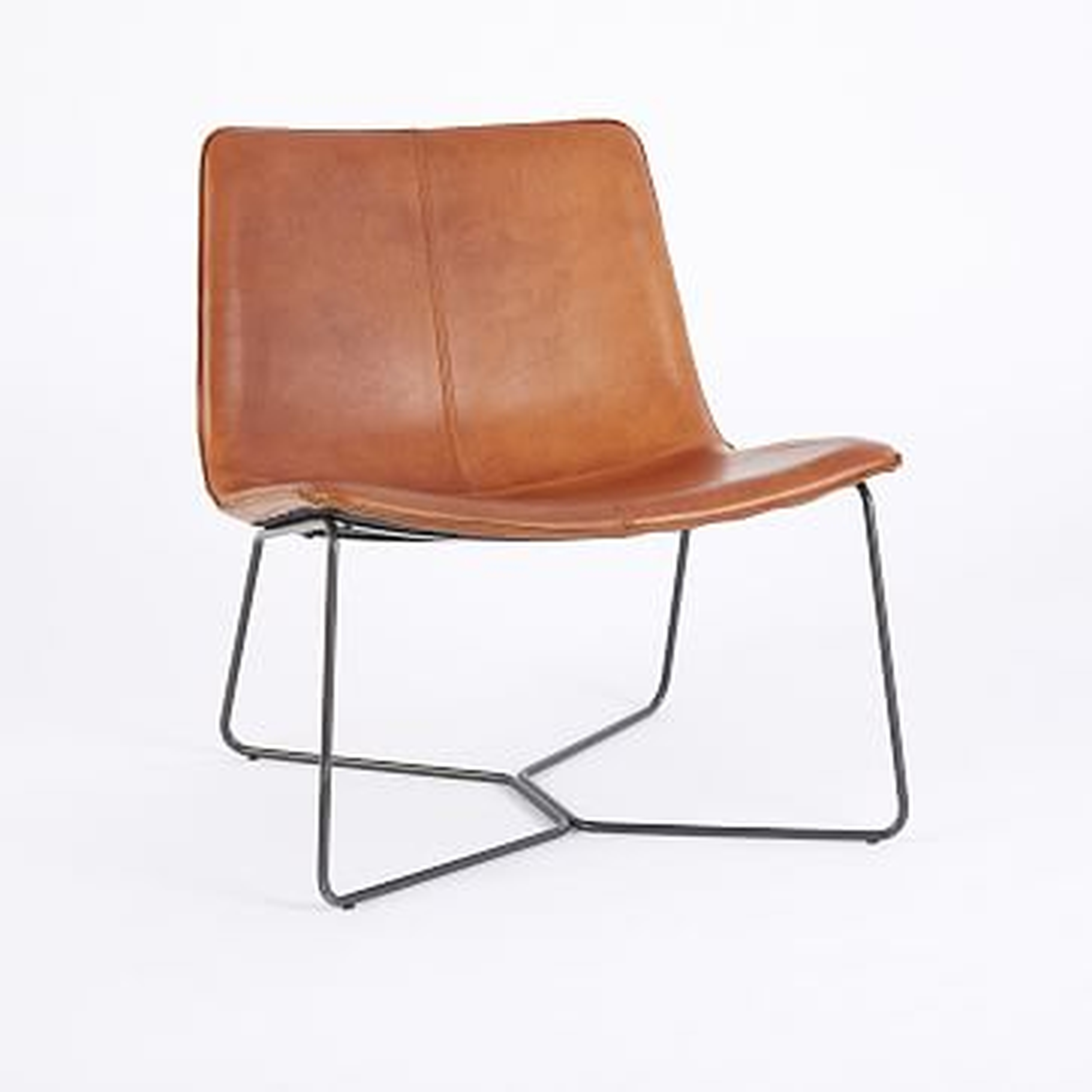 Slope Leather Lounge Chair, Saddle Leather, Nut, Charcoal, UPS - West Elm