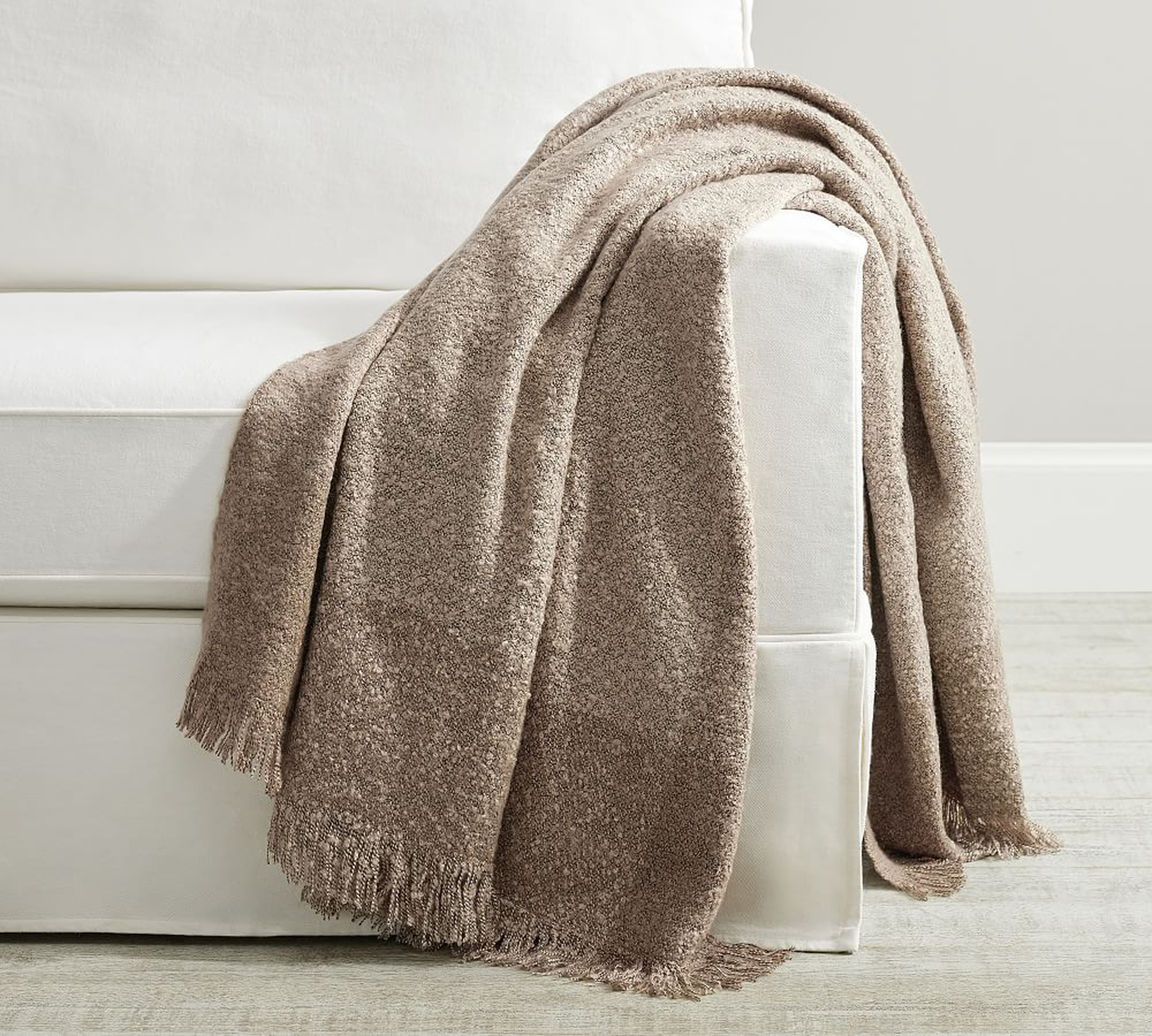 Heathered Boucle Personalized Throw, Oatmeal - Pottery Barn