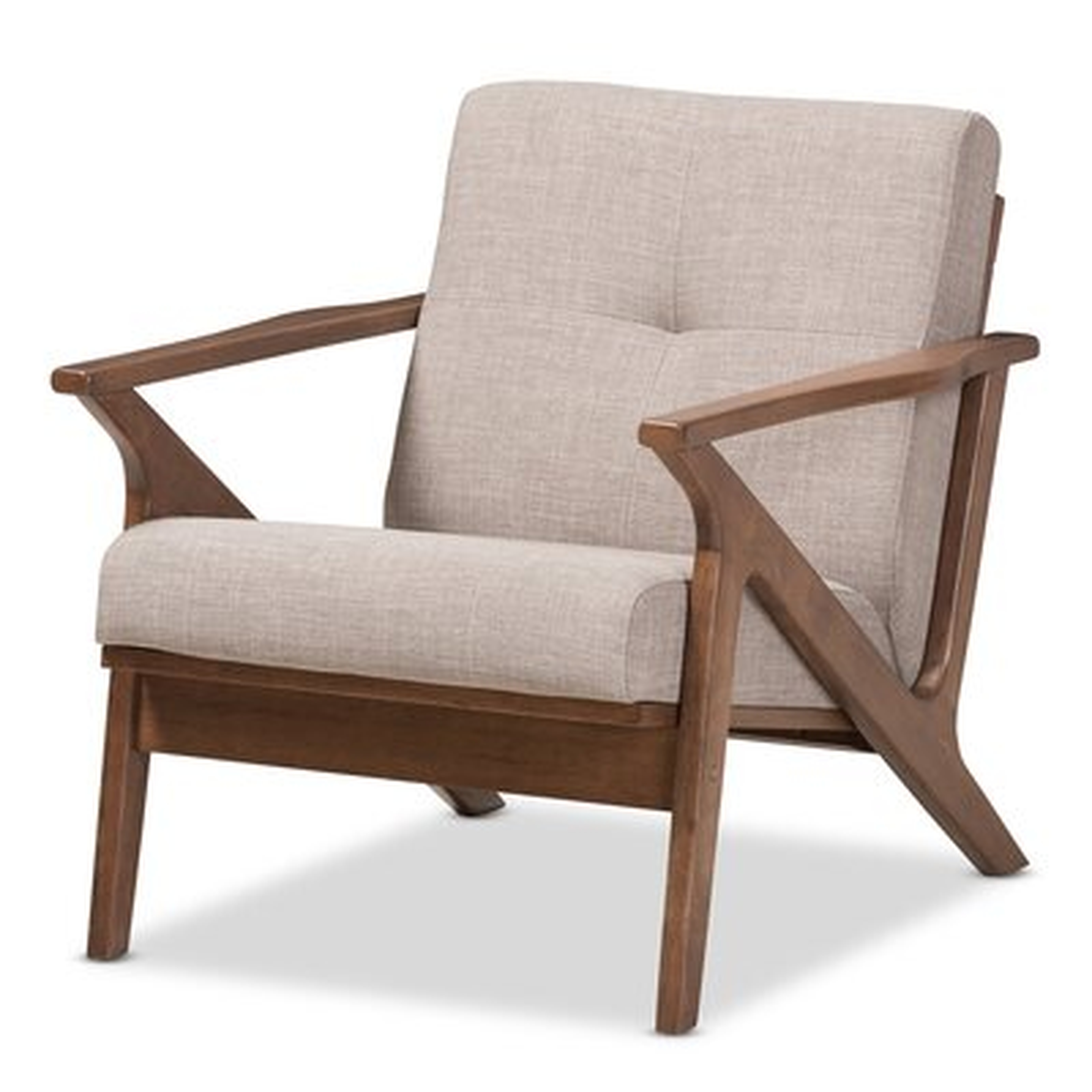 Burnsdale Mid-Century Modern Walnut Wood Light Grey Fabric Tufted Lounge Chair - Wayfair