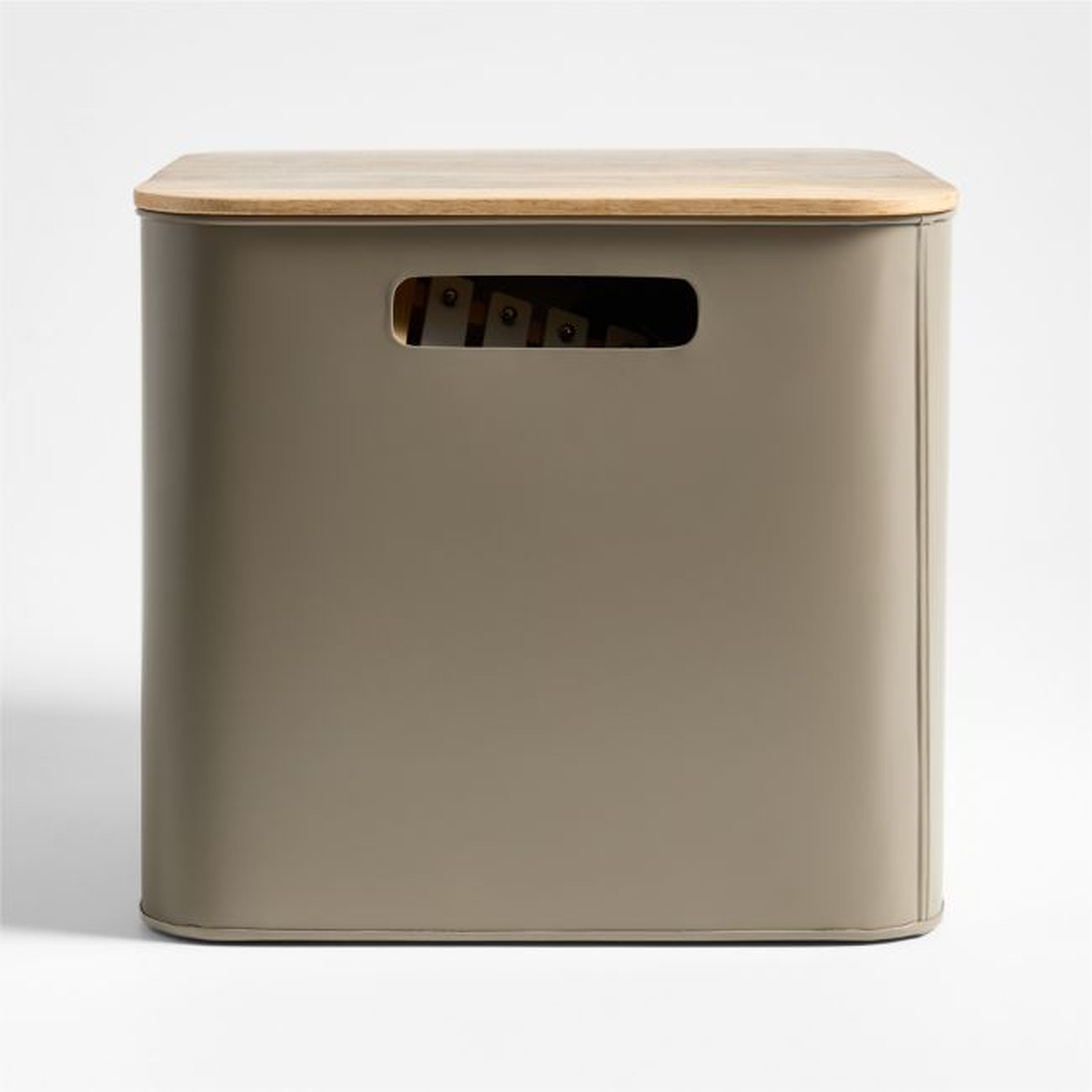 Outline Clay Brown Large Metal Floor Storage Bin with Wood Lid - Crate & Kids