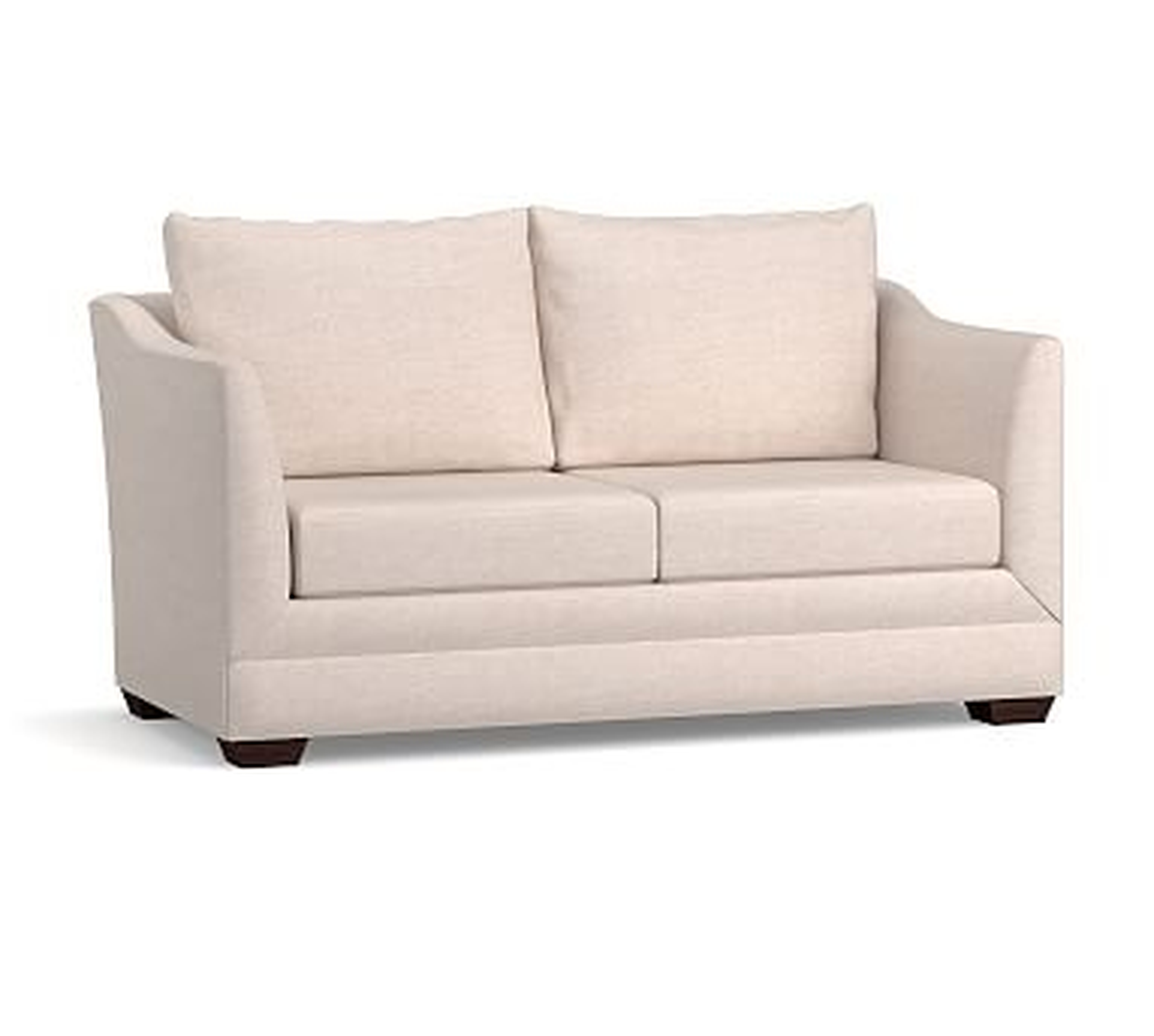 Celeste Upholstered Loveseat 66.5", Polyester Wrapped Cushions, Performance Brushed Basketweave Oatmeal - Pottery Barn
