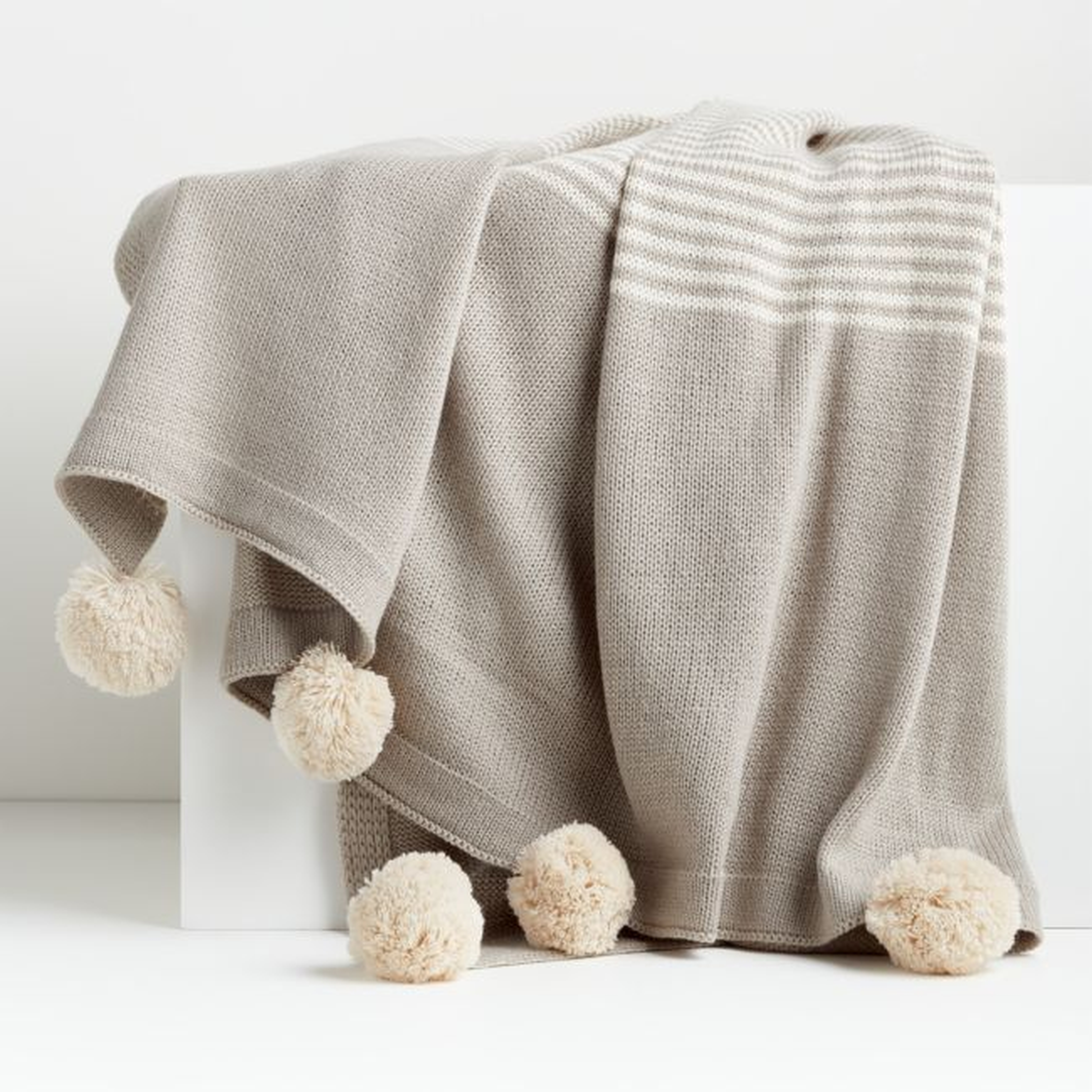 Striped Taupe Pom-Pom Throw - Crate and Barrel