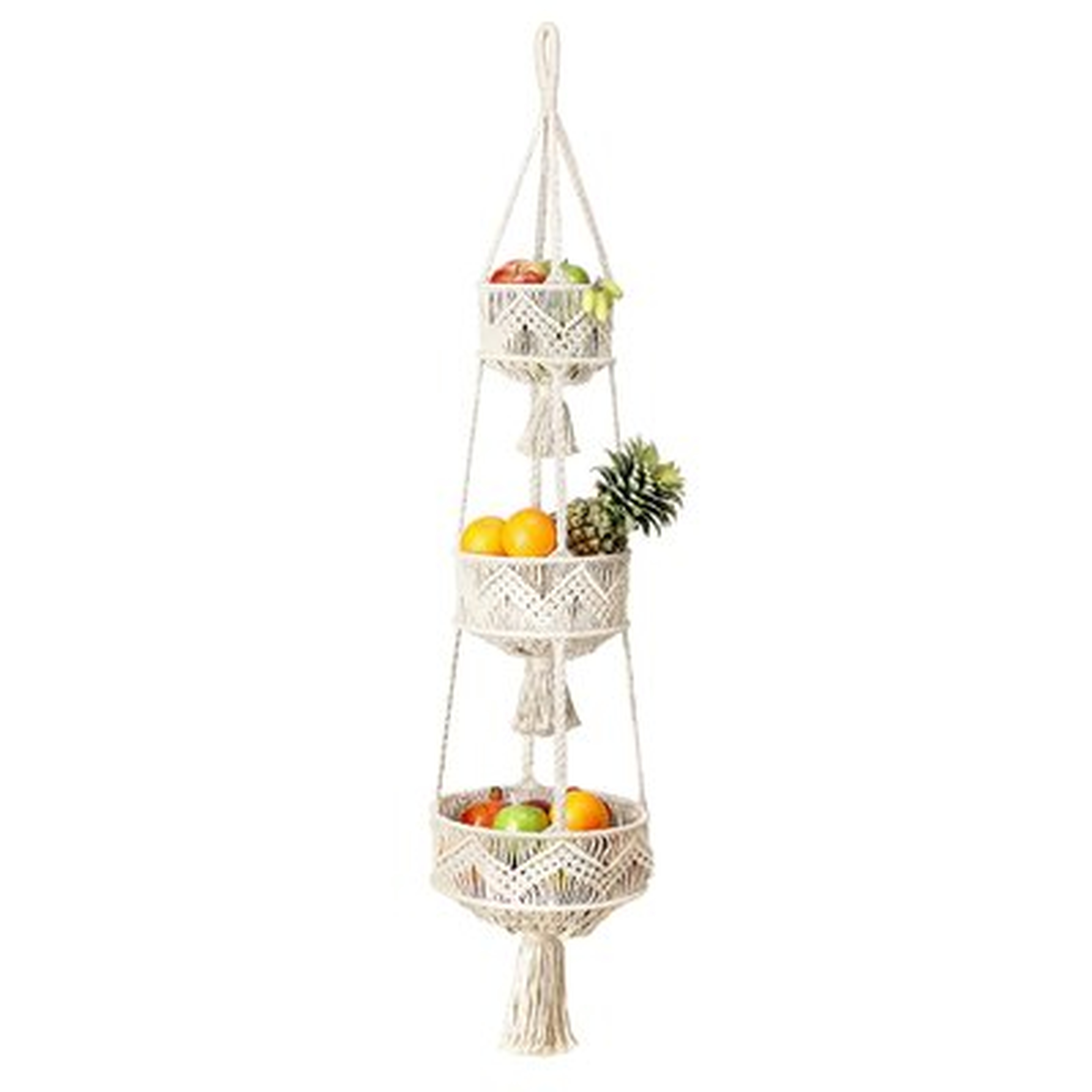 Hanging Fruit Basket For Kitchen, Macrame Hanging Basket For Fruit And Vegetable Storage, Boho Wall Baskets For Organizing, Boho Decor For Indoor Plants - Wayfair