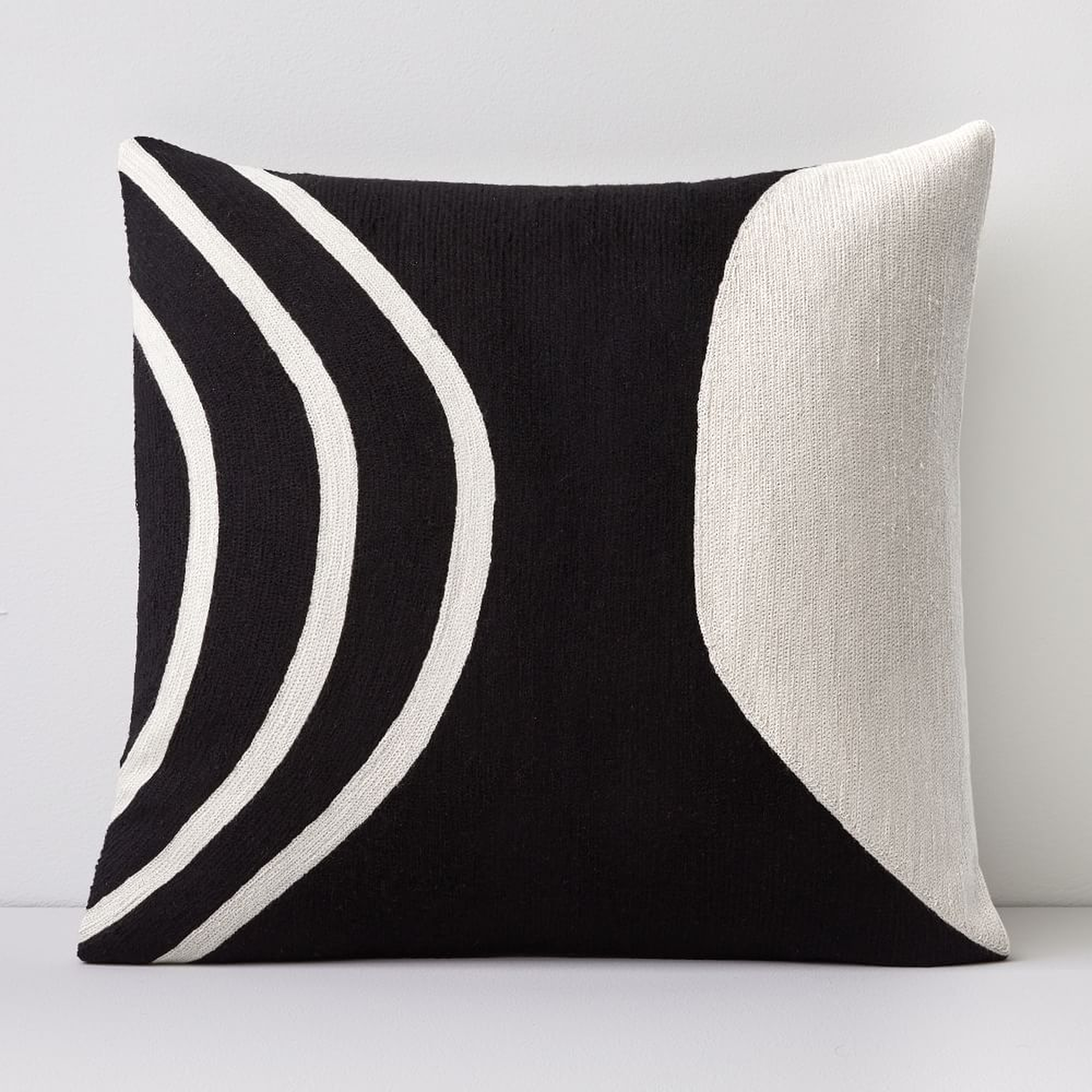 Crewel Rounded Pillow Cover, Black, 20"x20" - West Elm