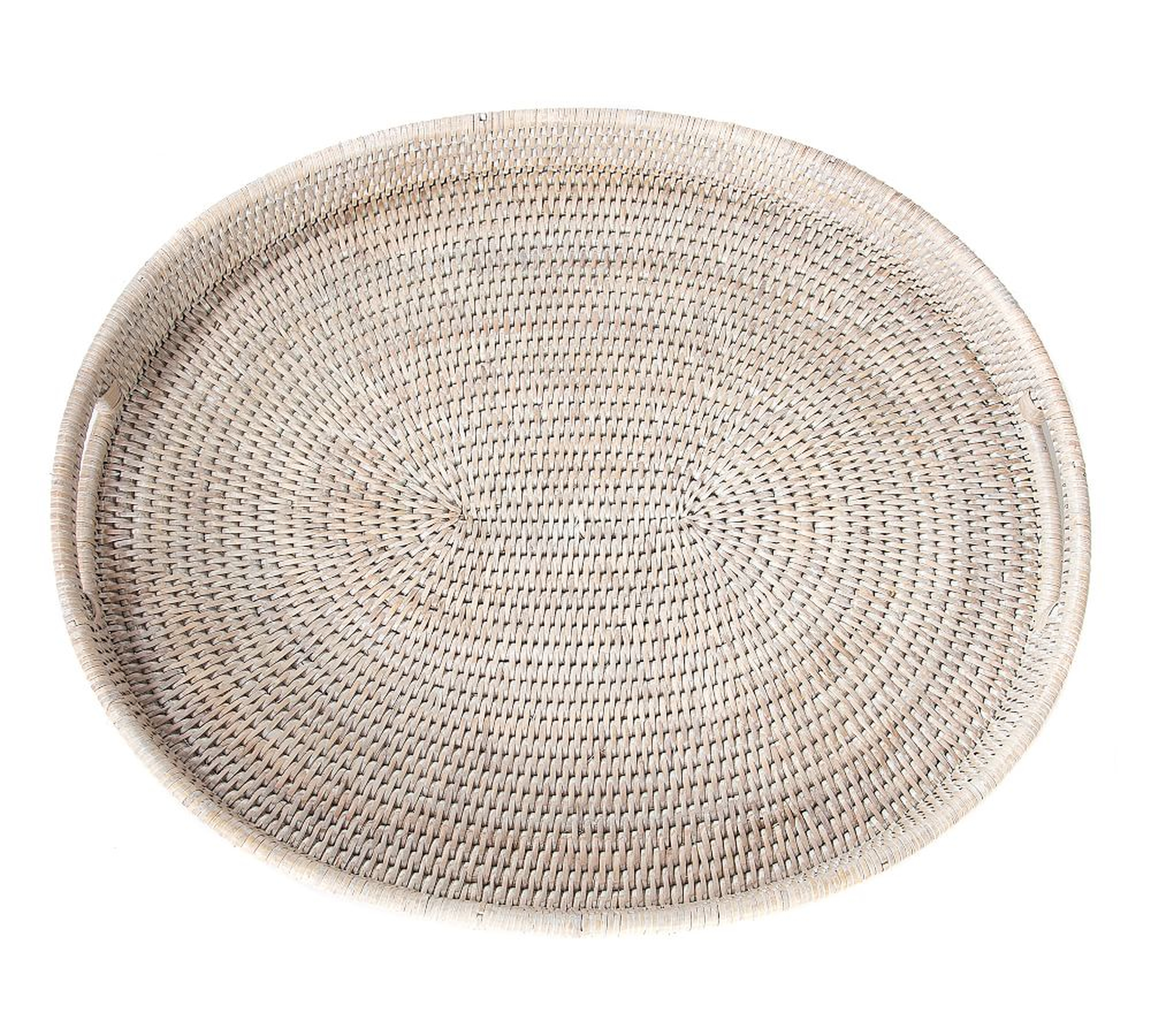 Tava Handwoven Rattan Oval Serving Tray, 18"W, White Wash - Pottery Barn