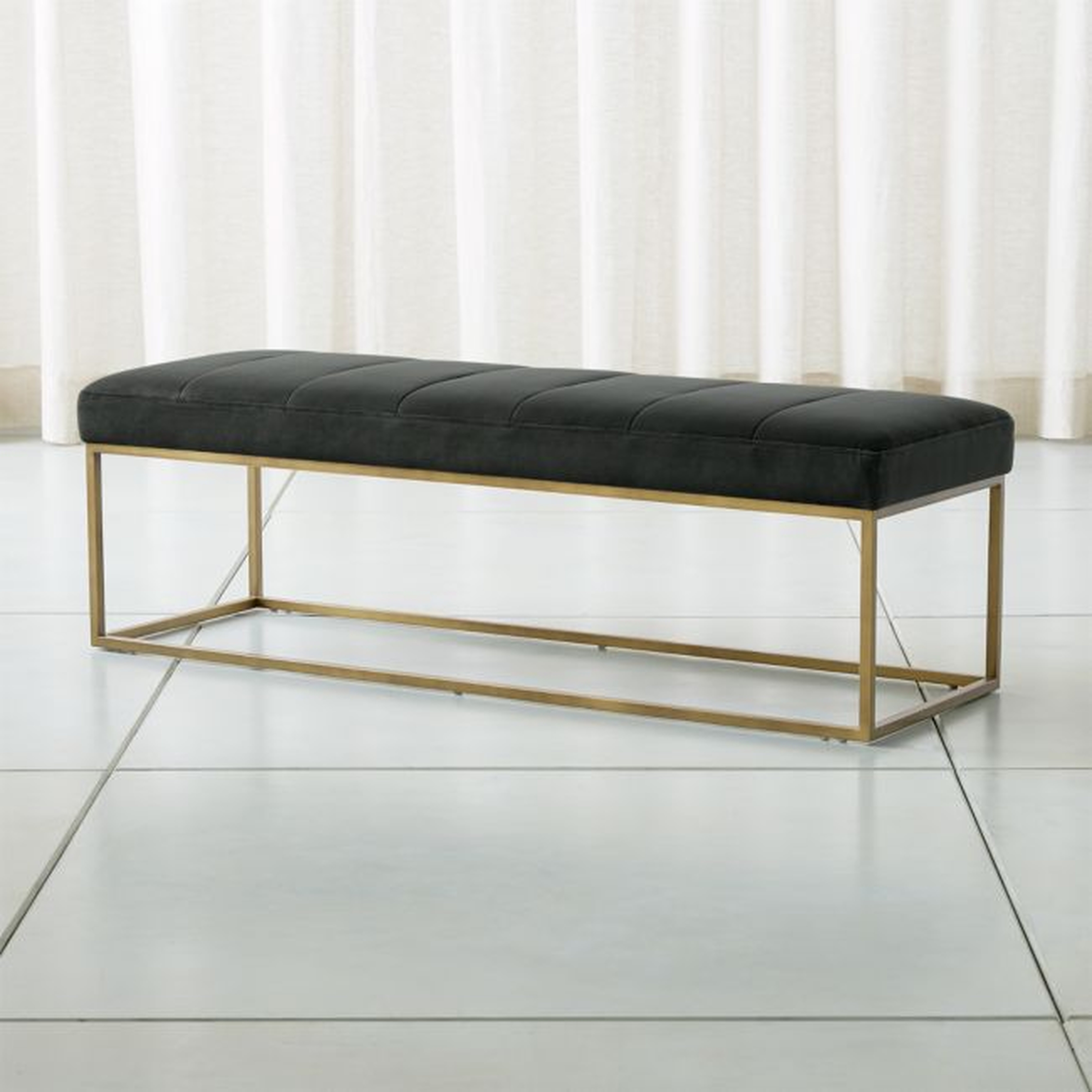 Channel Charcoal Velvet Bench with Brass Base - Crate and Barrel
