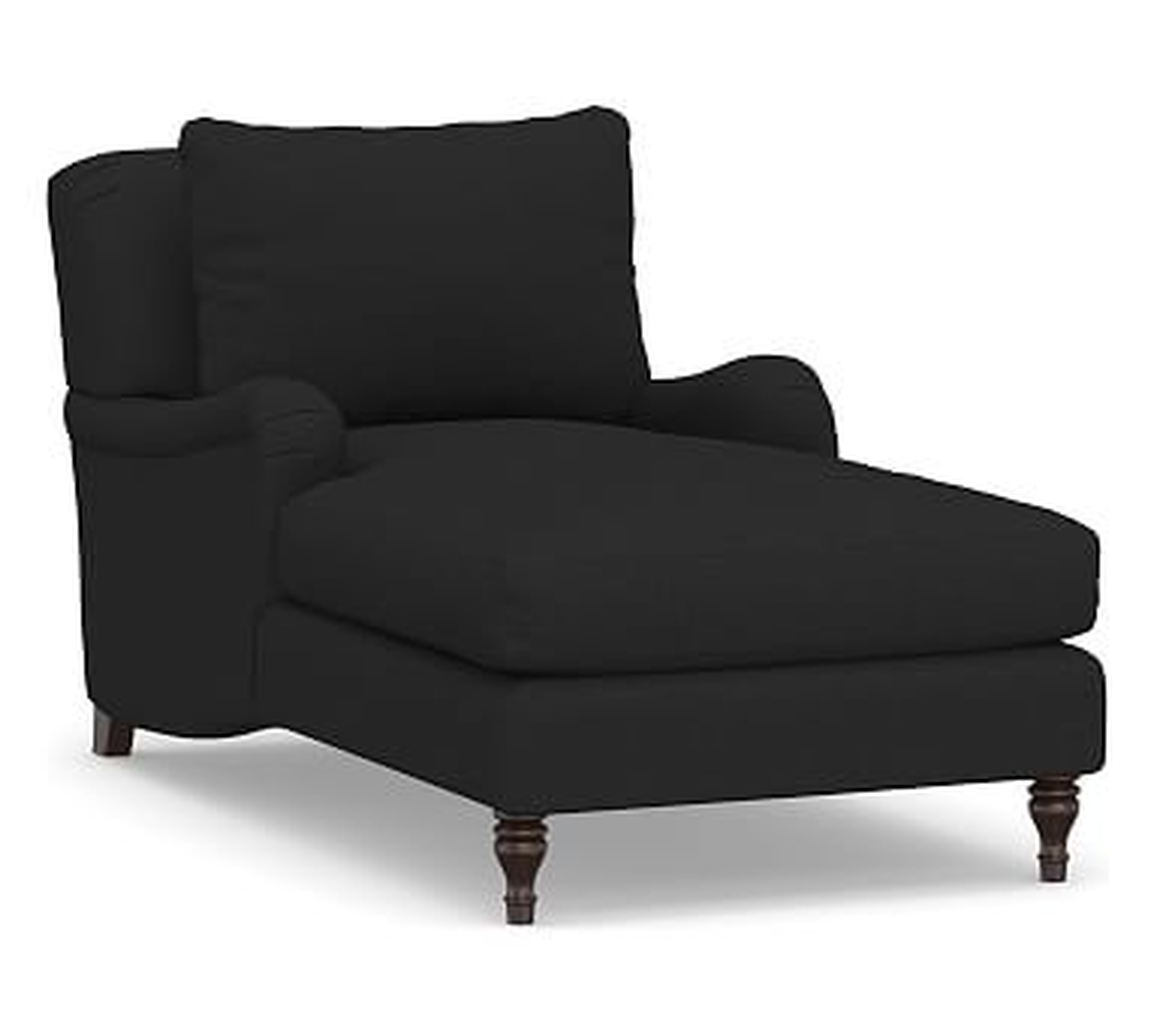 Carlisle Upholstered Chaise, Polyester Wrapped Cushions, Textured Basketweave Black - Pottery Barn