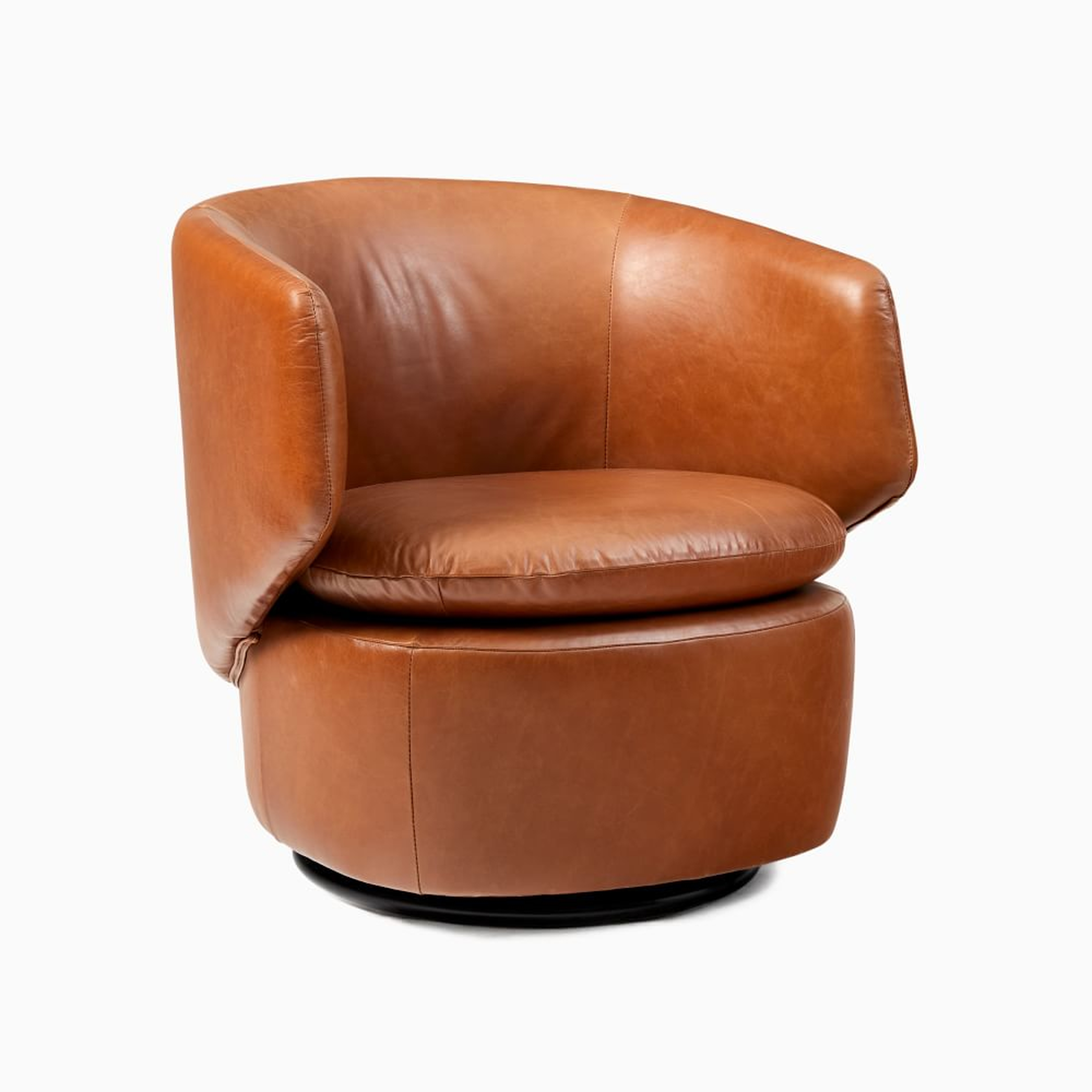 Crescent Swivel Chair, Poly, Saddle Leather, Nut - West Elm