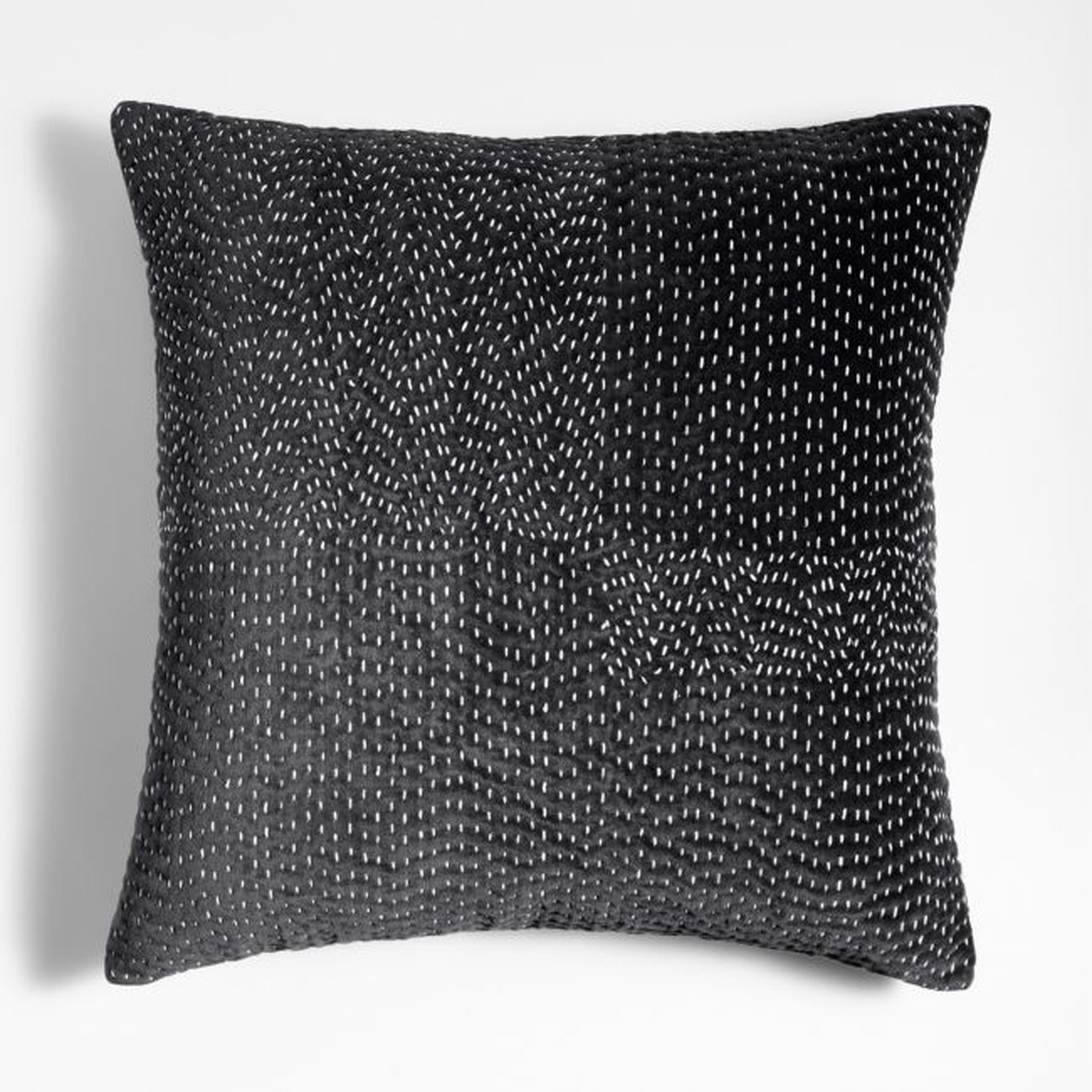 Sashiko Organic Cotton Velvet 20"x20" Storm Grey Throw Pillow with Feather Insert - Crate and Barrel