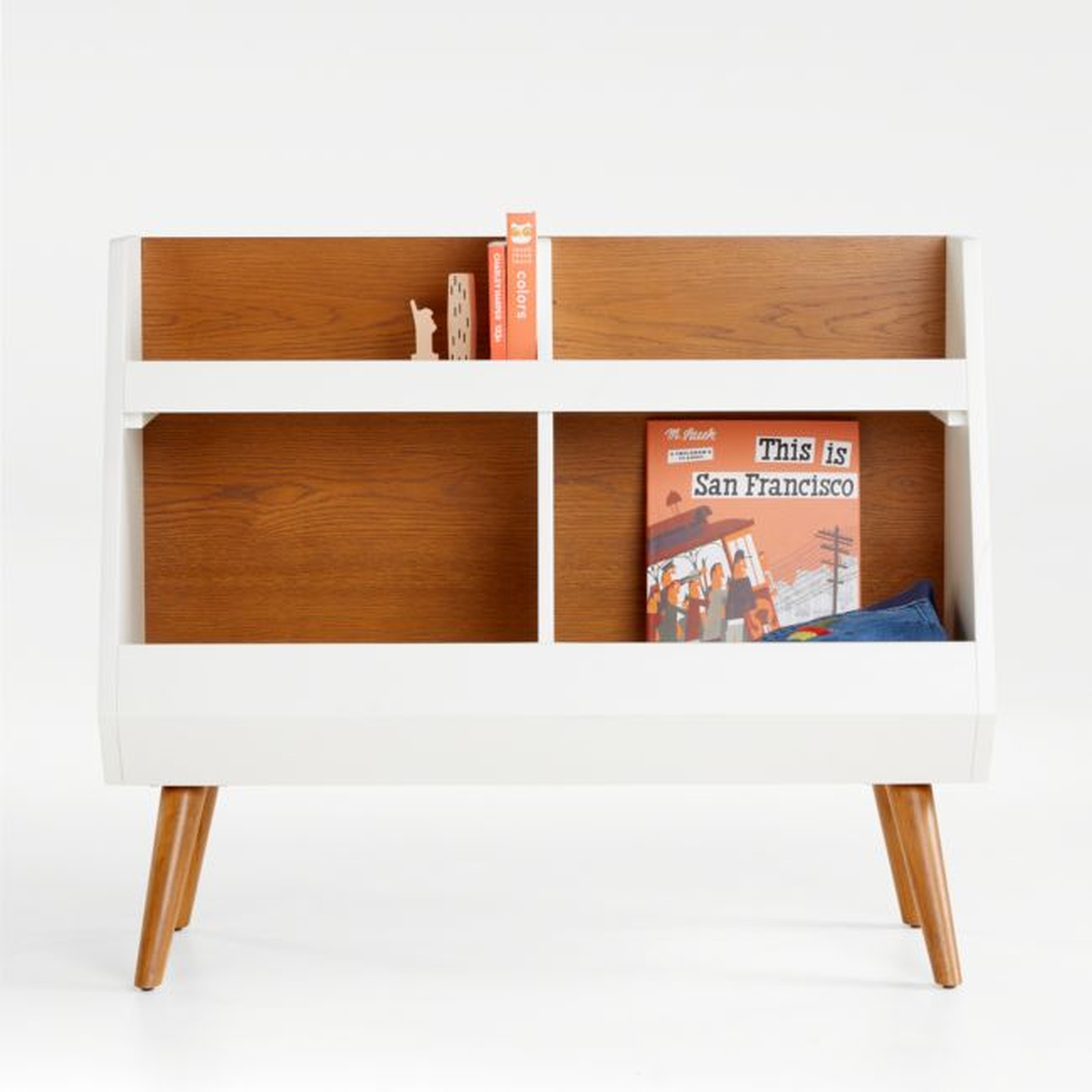 Walnut Wood and White Mid-Century 4-Cube Cubby Bookcase - Crate & Kids