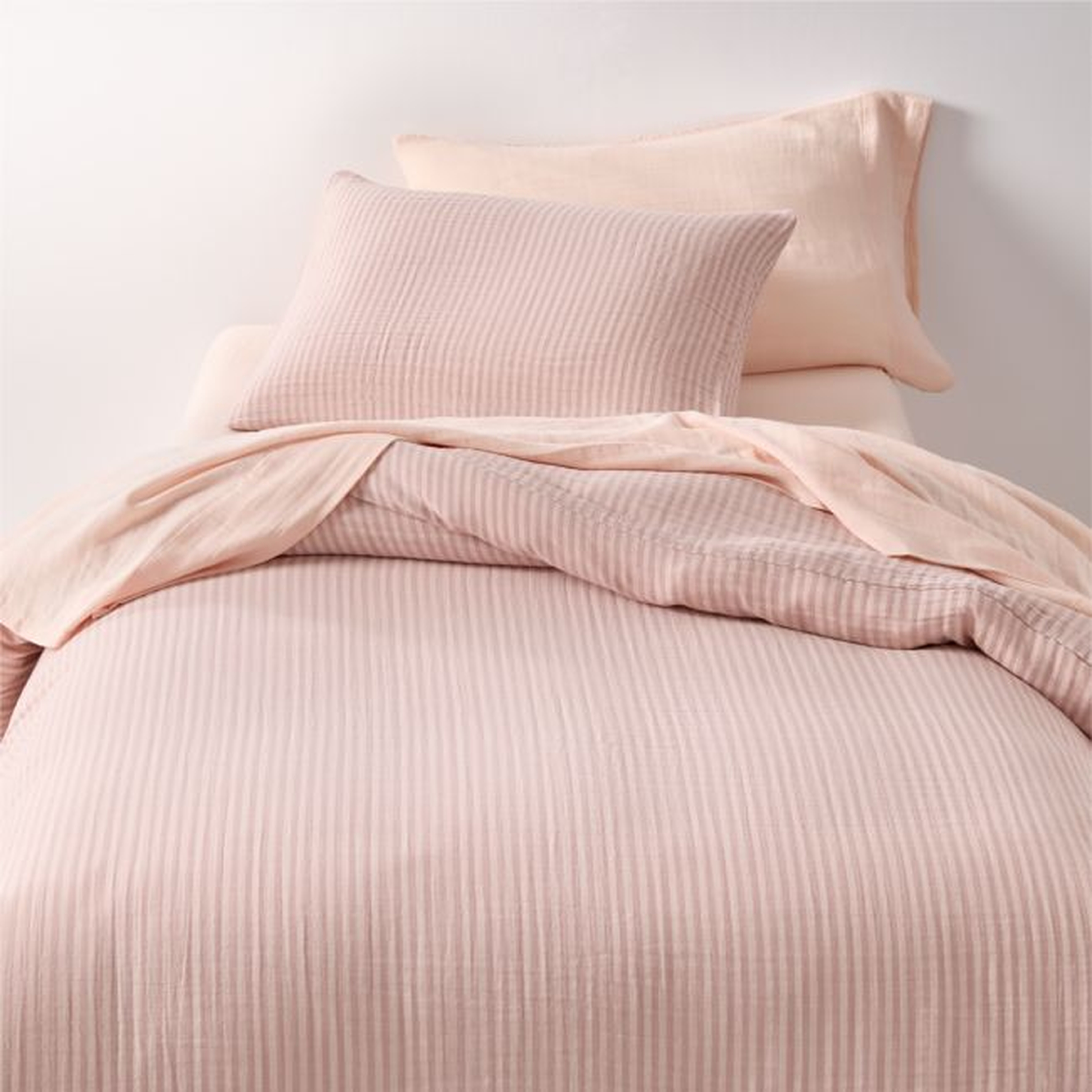 Supersoft Striped Lilac Rose Organic Cotton Gauze Kids Full/Queen Duvet Cover - Crate & Kids