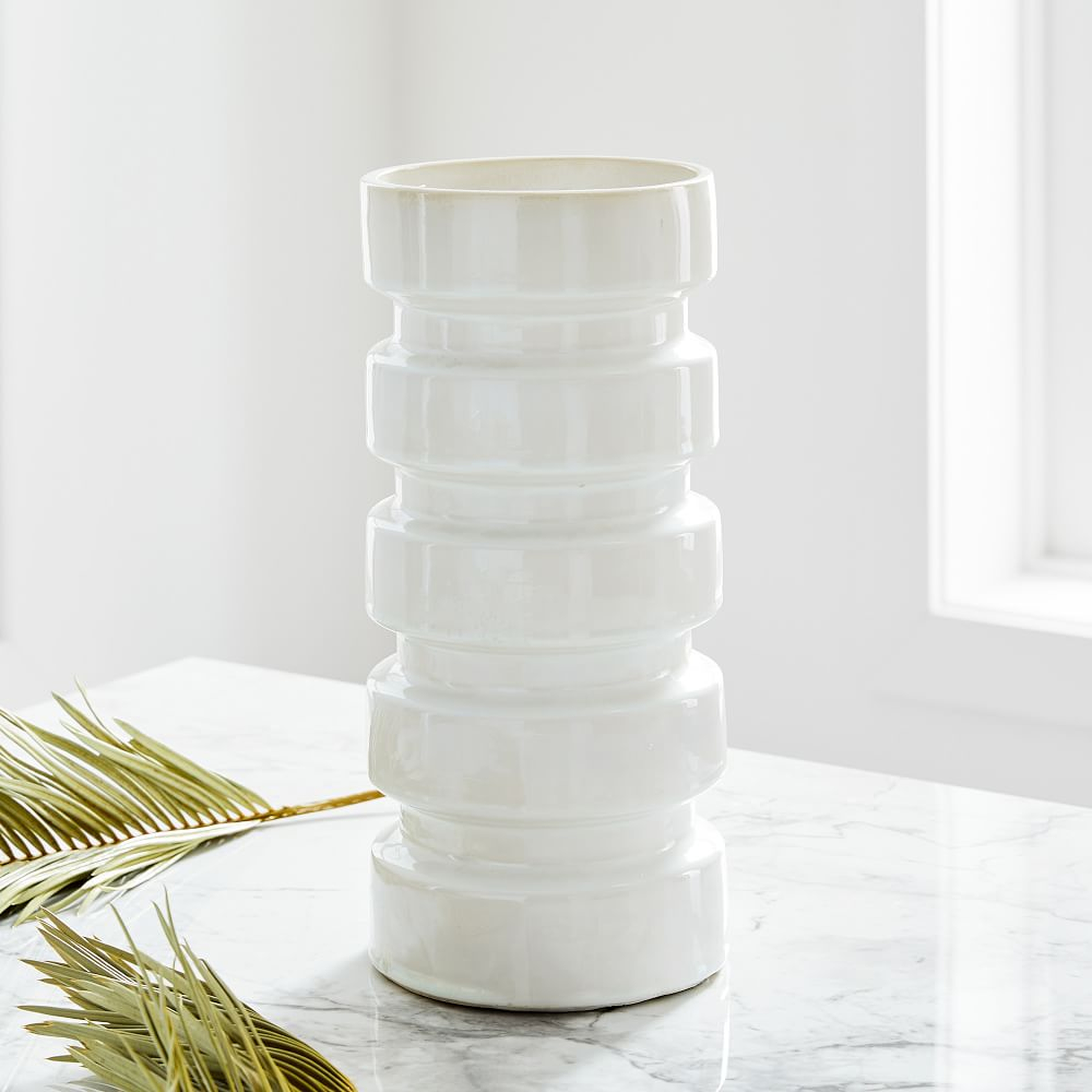 Stepped Form Ceramic Square Stacked, Transculent White - West Elm