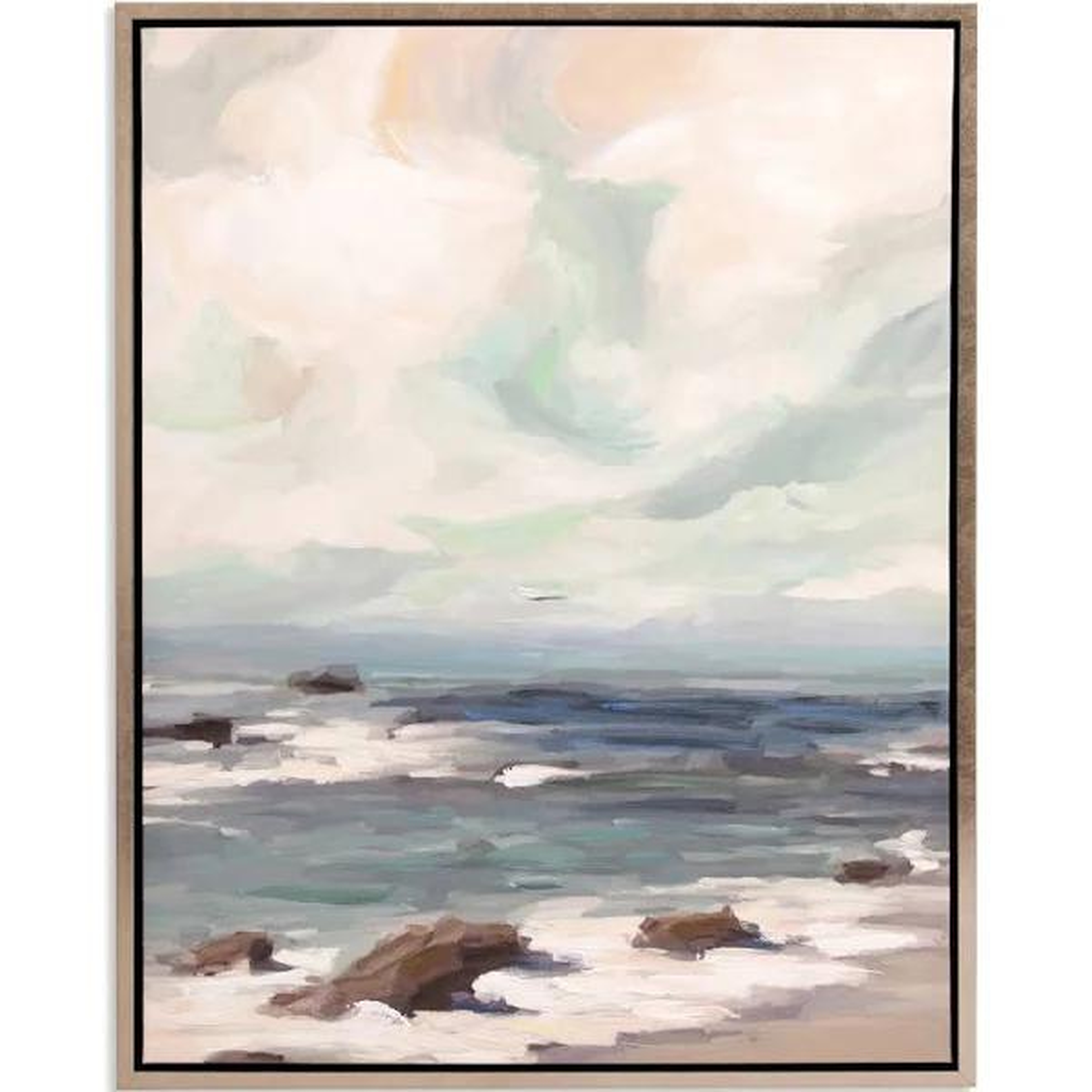 Stormy Shore Coastal Framed Canvas Wall Art, 30" x 38", Beige - Home Depot