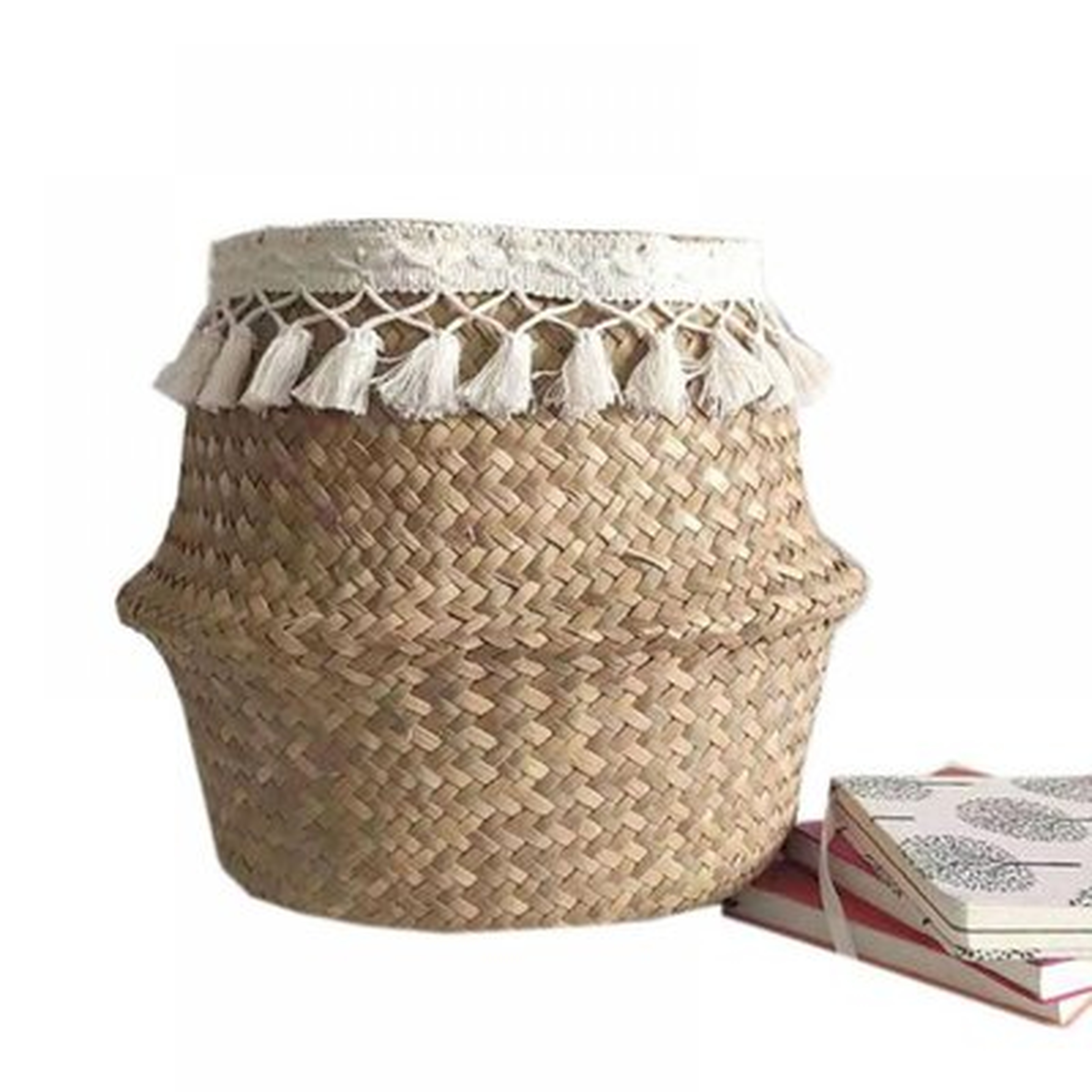 Woven Seagrass Belly Basket,Tassel Macrame Hand Woven Seagrass Belly Basket For Storage,Picnic,Plant Basin Cover,Groceries,Home Decor And Woven Straw Beach Bag - Wayfair