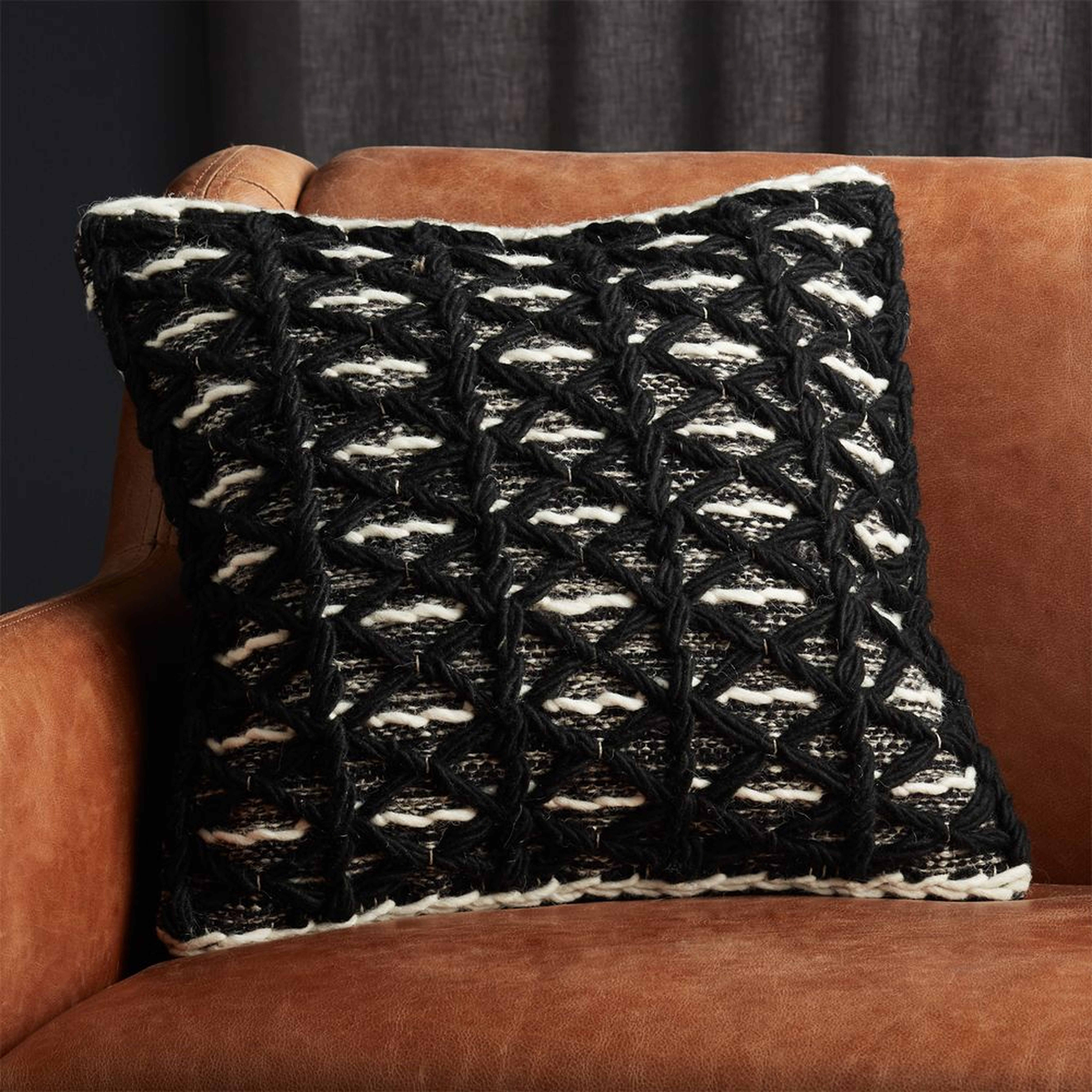 18" Loup Black and White Pillow with Feather-Down Insert - CB2