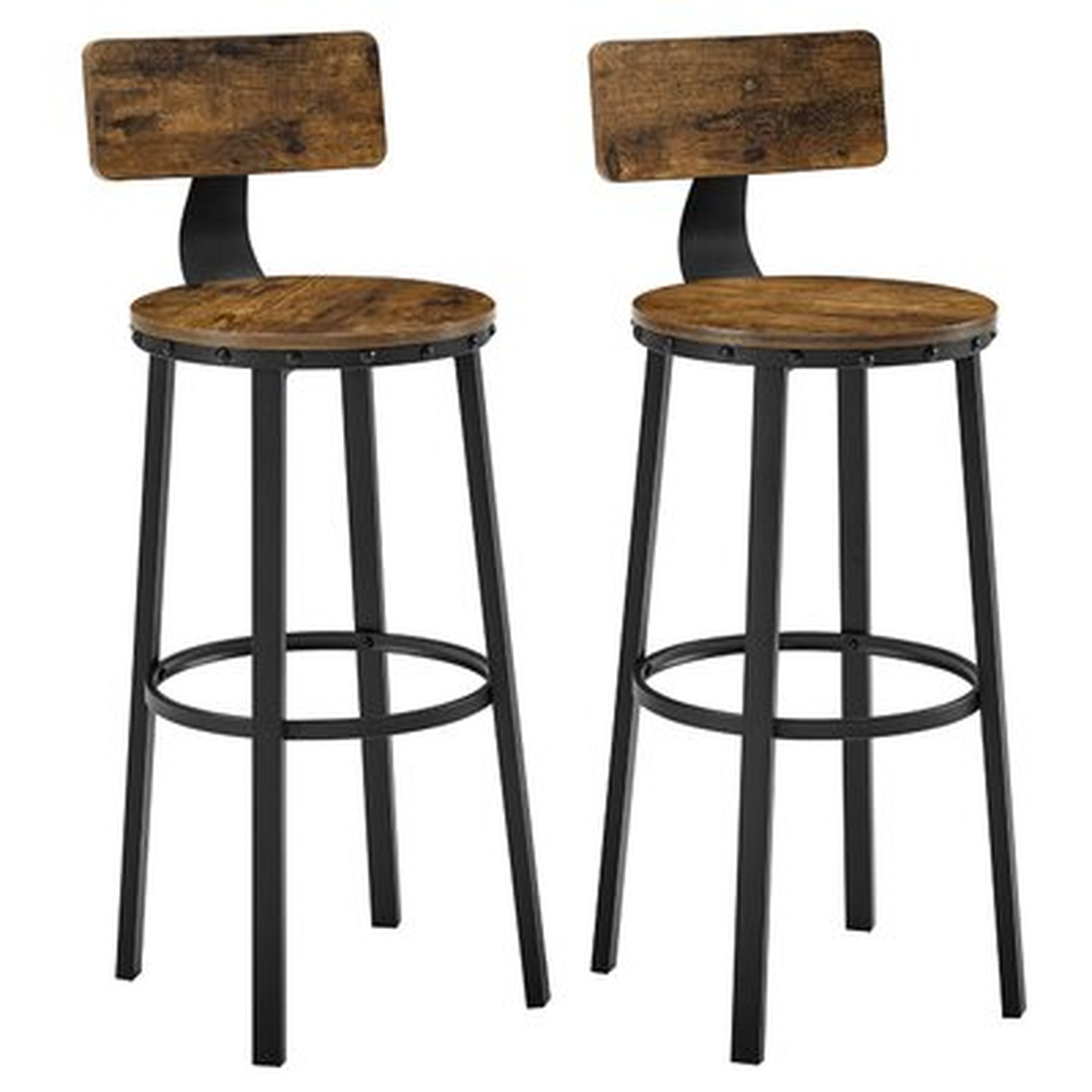 Bar Stools, Tall Bar Chairs With Backrest, Set Of 2 Kitchen Stools, Heavy-duty Steel Frame, 28.8-inch High, Easy Assembly, Industrial, Rustic Brown And Black - Wayfair