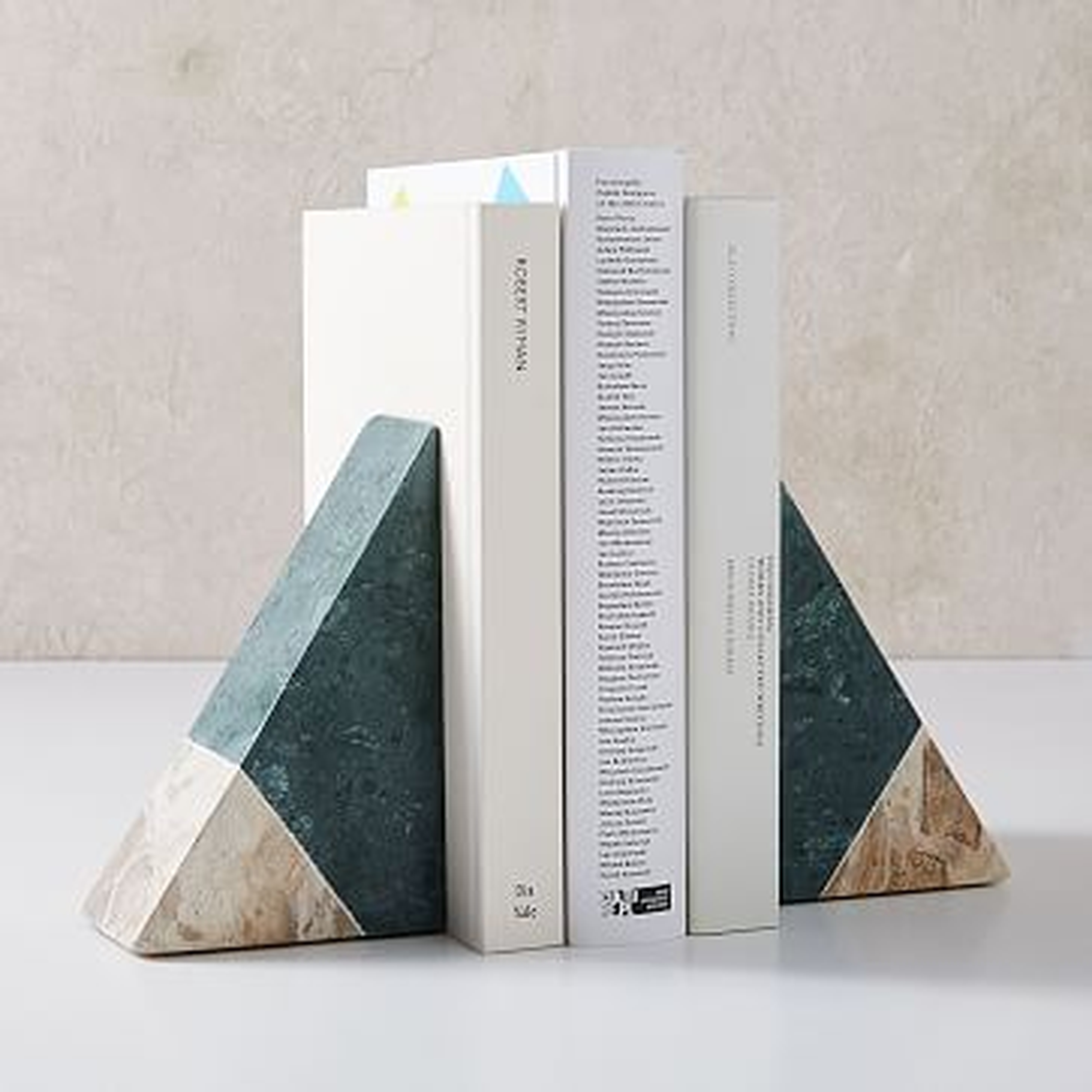 Pieced Stone Bookends, Green + White - West Elm